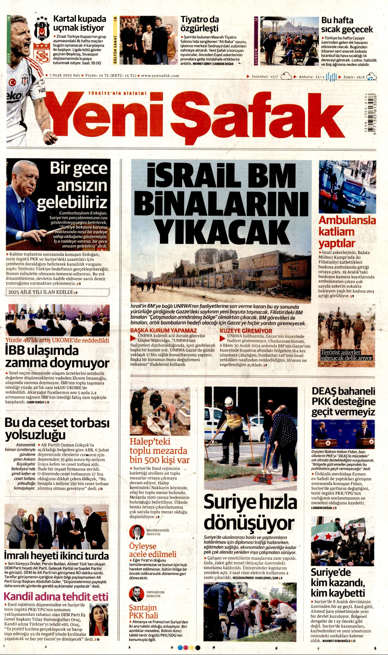 YENİ ŞAFAK gazetesinin 7 Ocak 2025 tarihli birinci sayfası