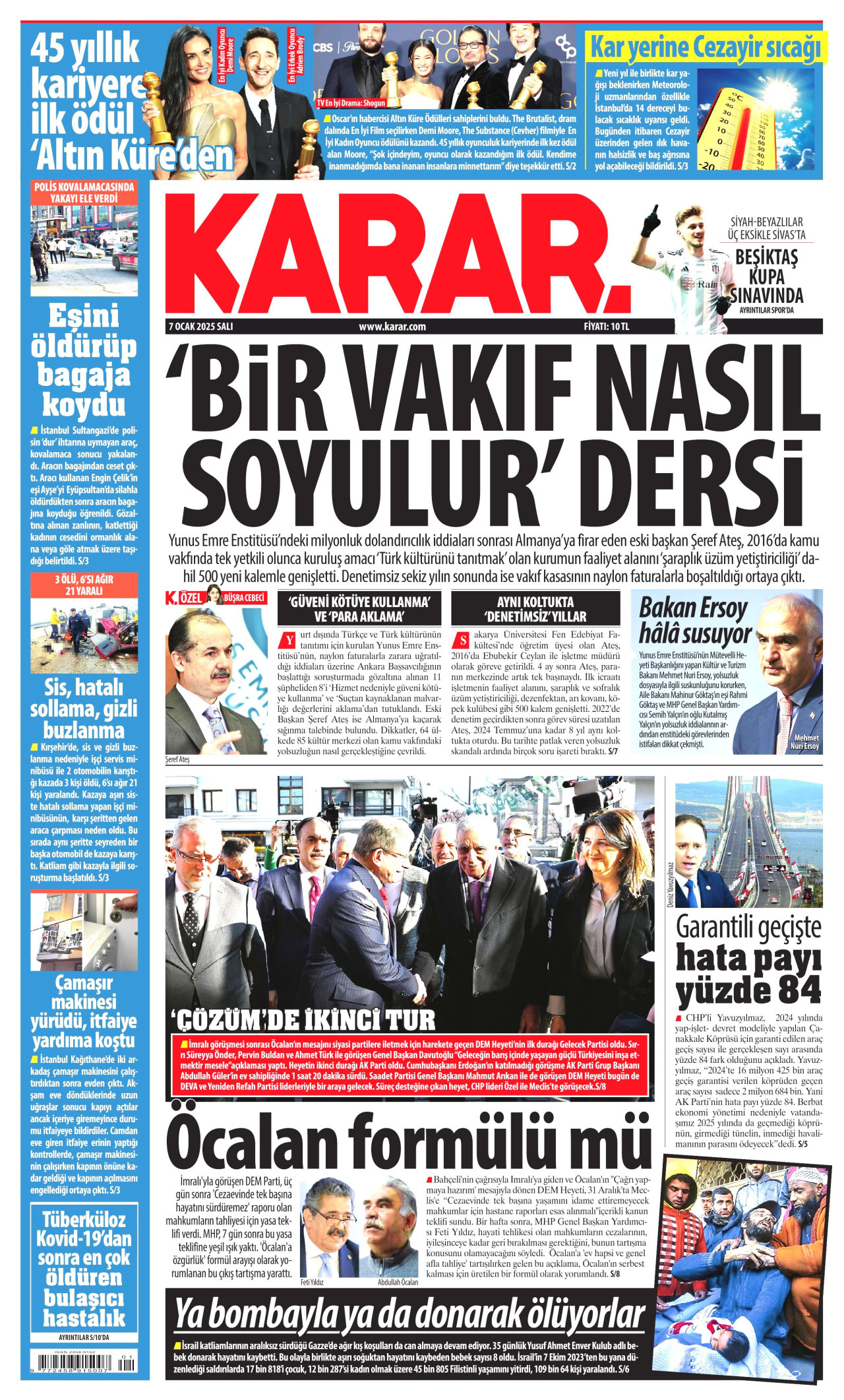 KARAR gazetesinin 7 Ocak 2025 tarihli birinci sayfası