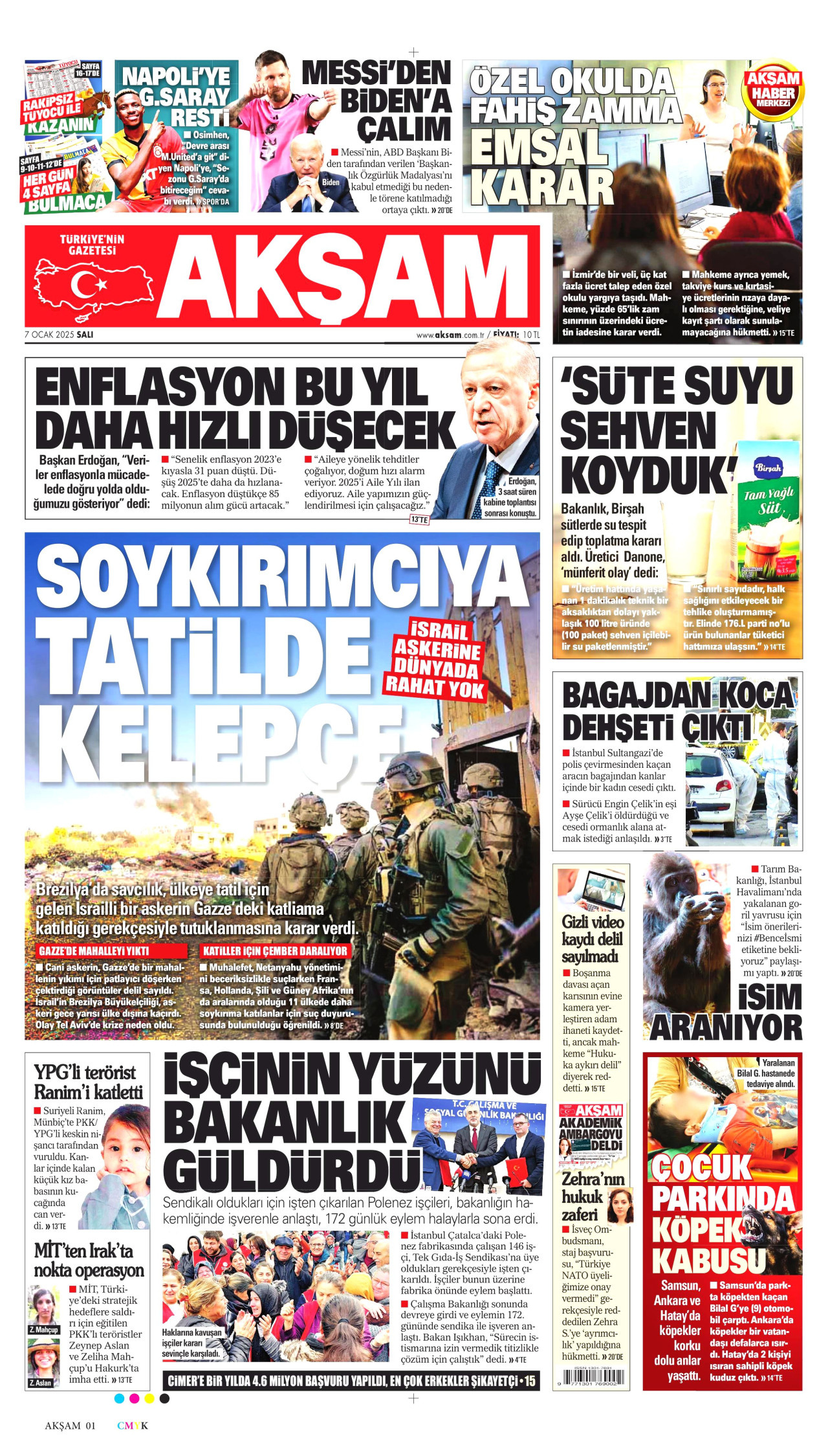 AKŞAM gazetesinin 7 Ocak 2025 tarihli birinci sayfası