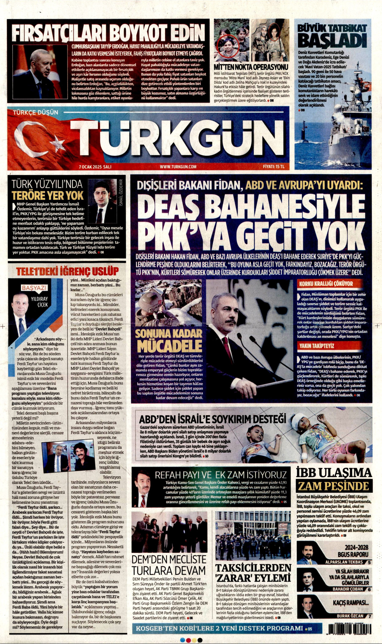 TÜRKGÜN gazetesinin 7 Ocak 2025 tarihli birinci sayfası