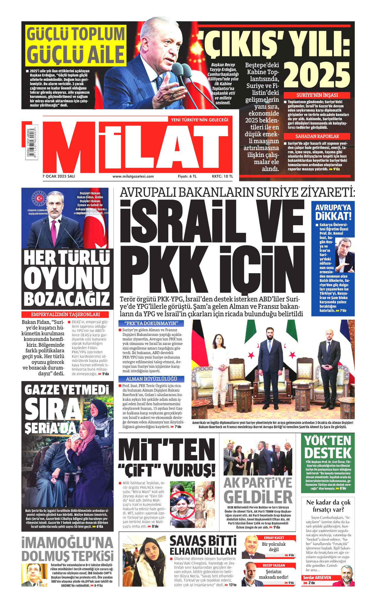 MİLAT gazetesinin 7 Ocak 2025 tarihli birinci sayfası