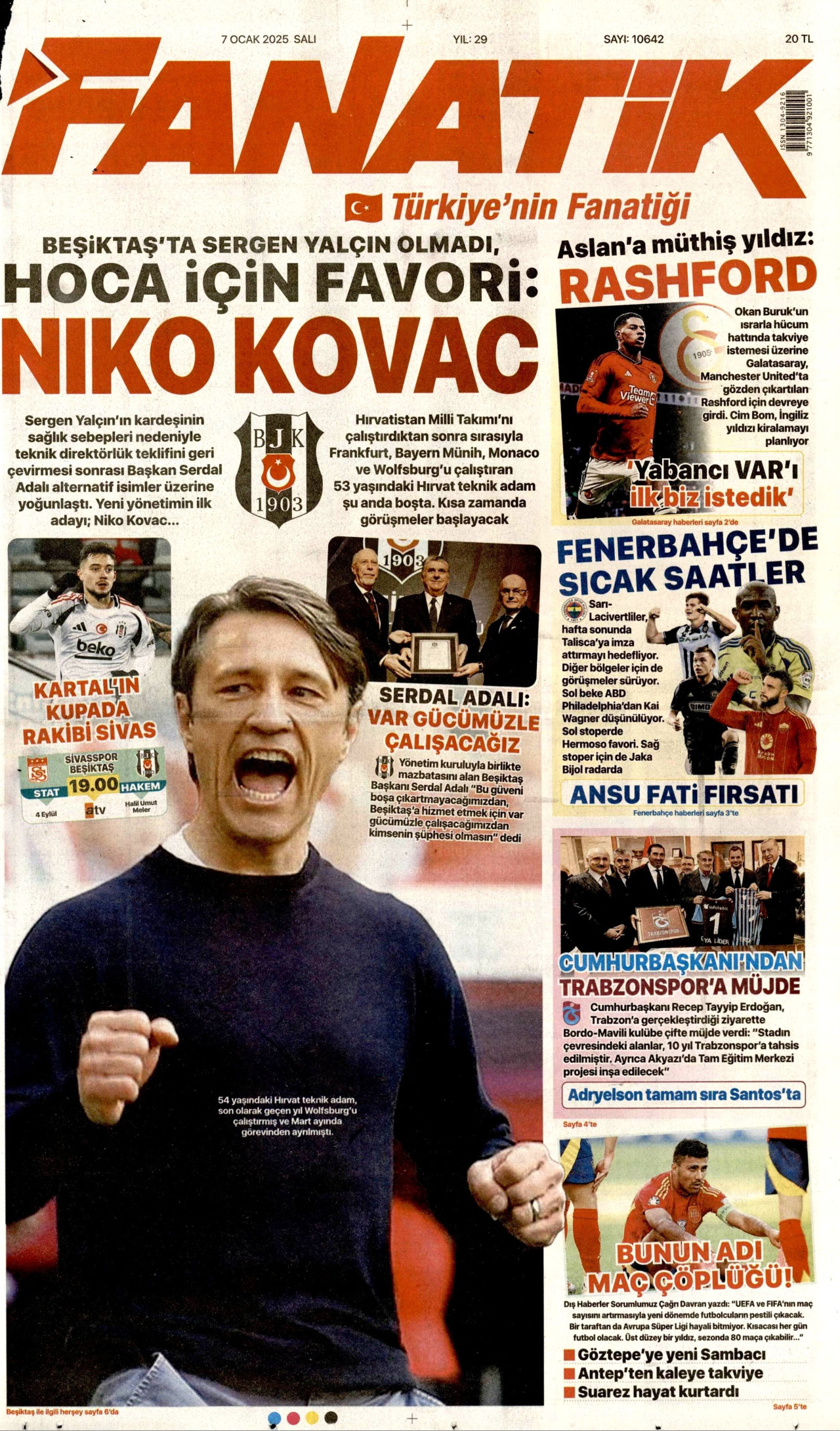 FANATİK gazetesinin 7 Ocak 2025 tarihli birinci sayfası