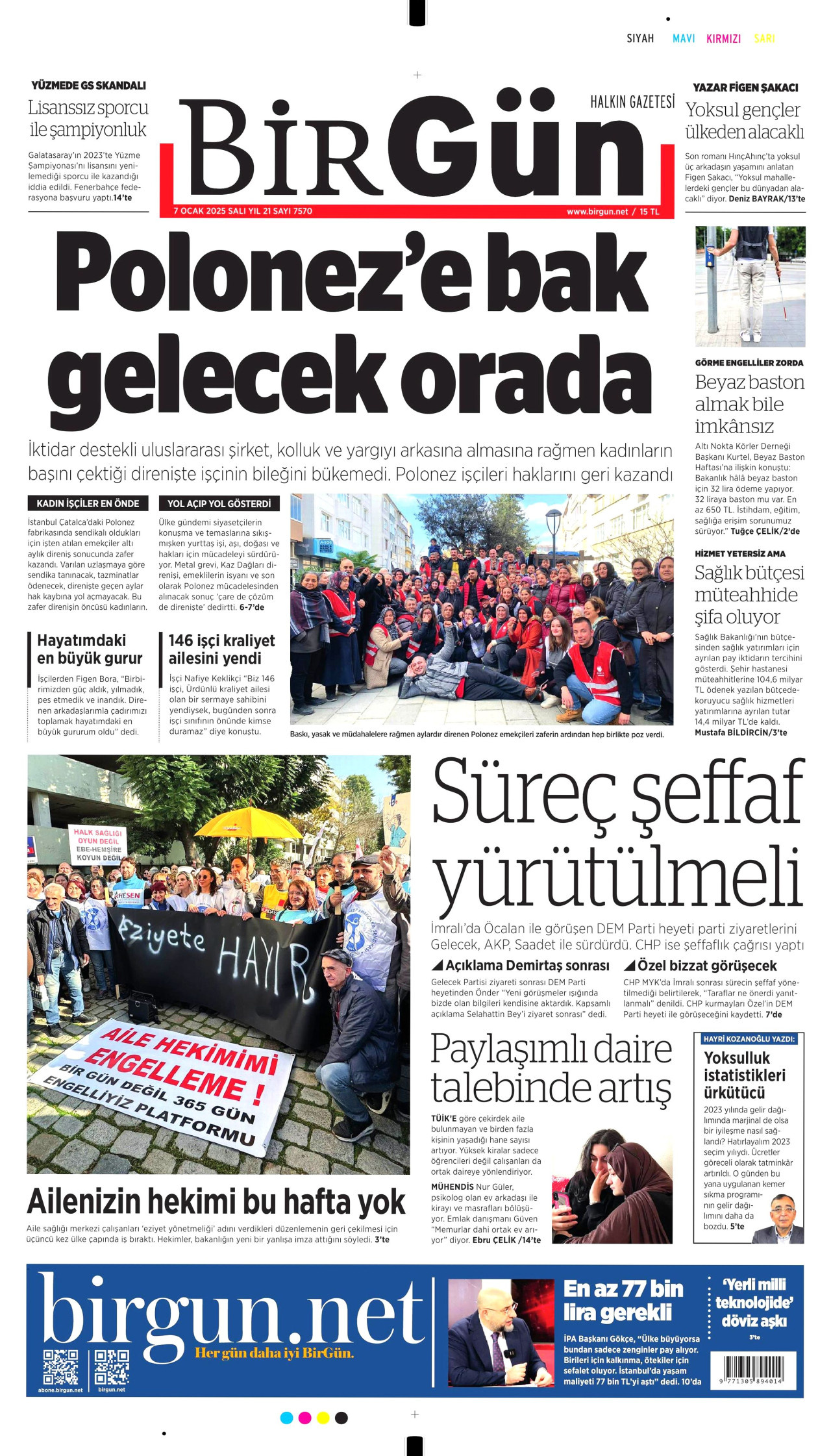 BİRGÜN gazetesinin 7 Ocak 2025 tarihli birinci sayfası