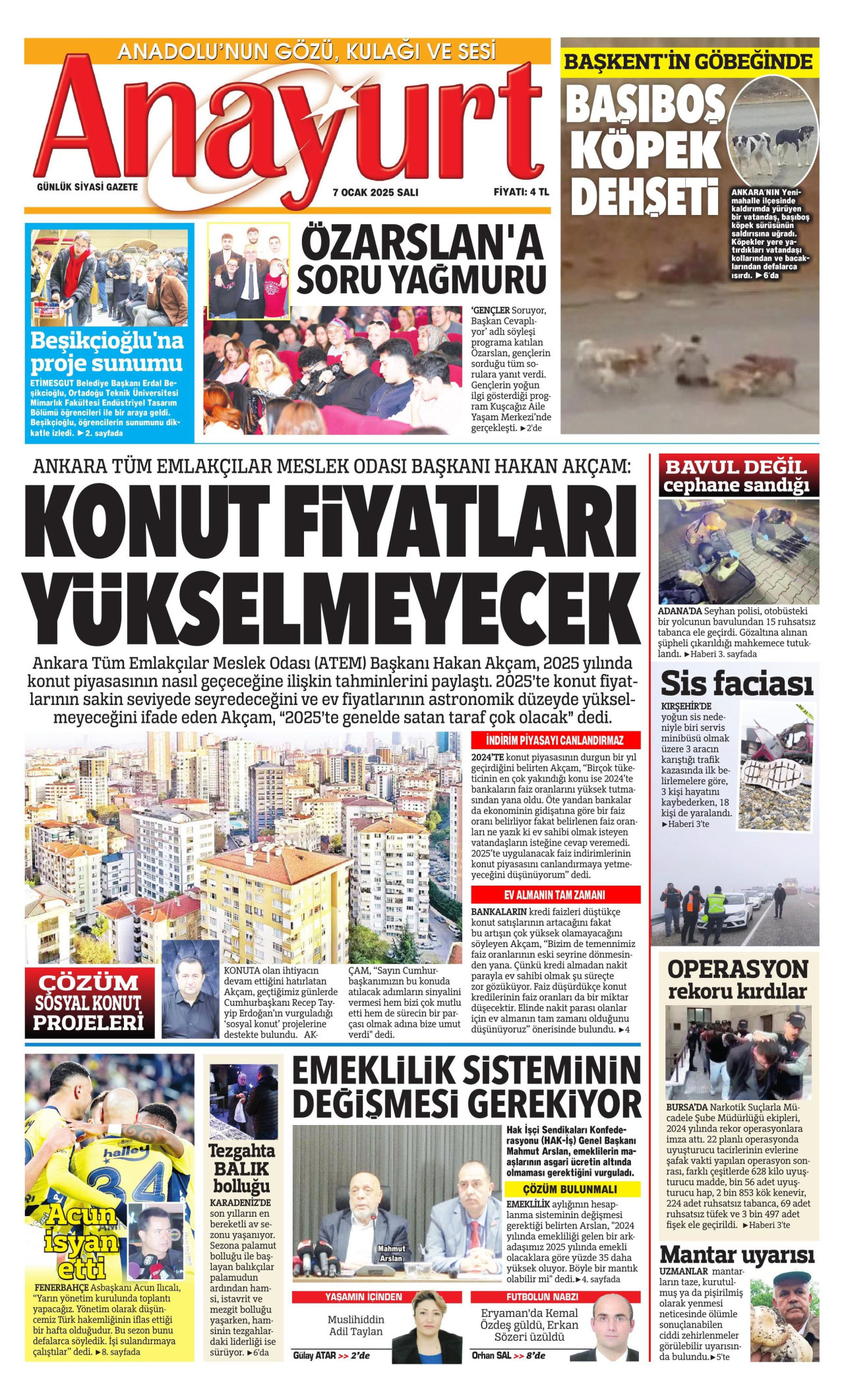 ANAYURT gazetesinin 7 Ocak 2025 tarihli birinci sayfası