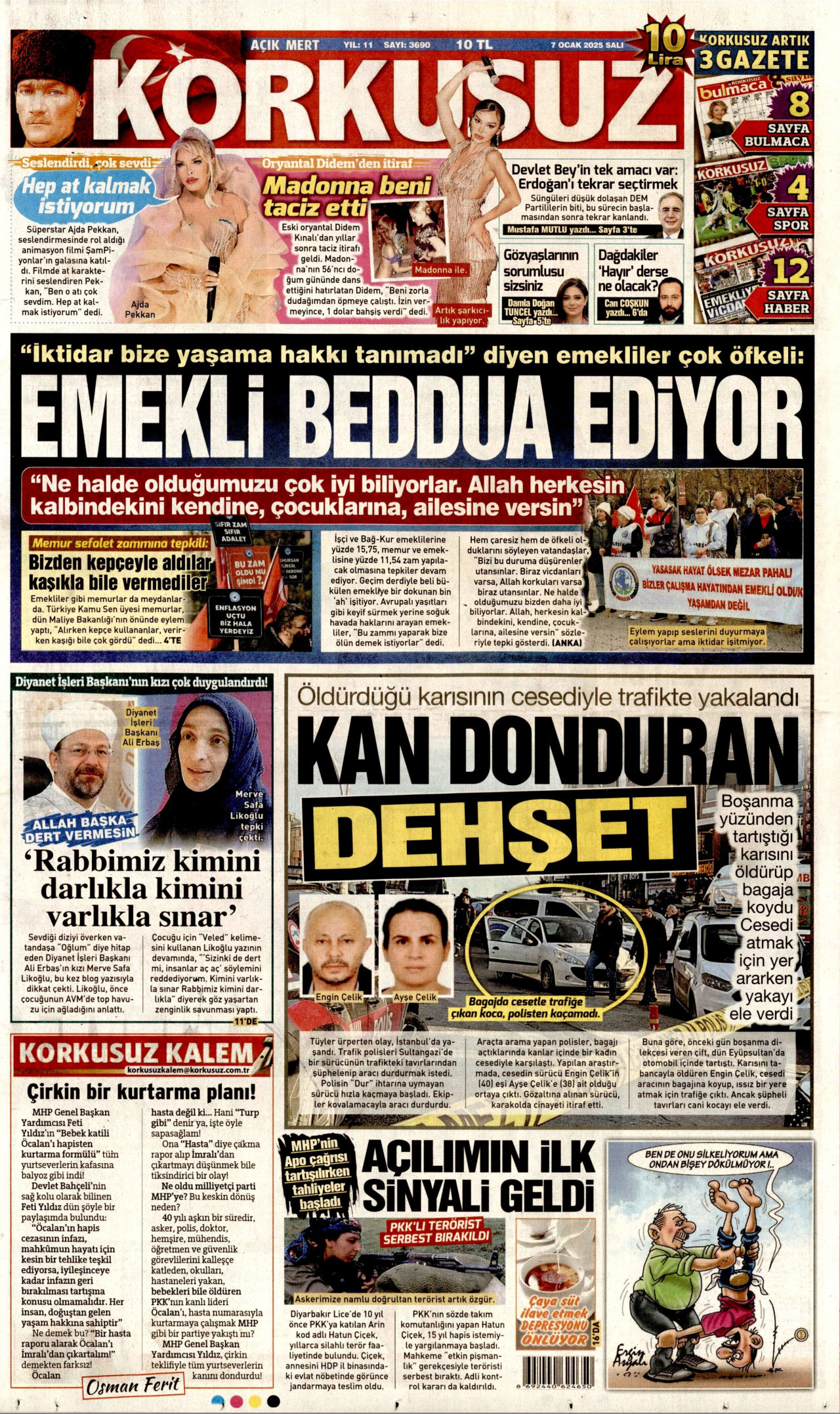KORKUSUZ gazetesinin 7 Ocak 2025 tarihli birinci sayfası