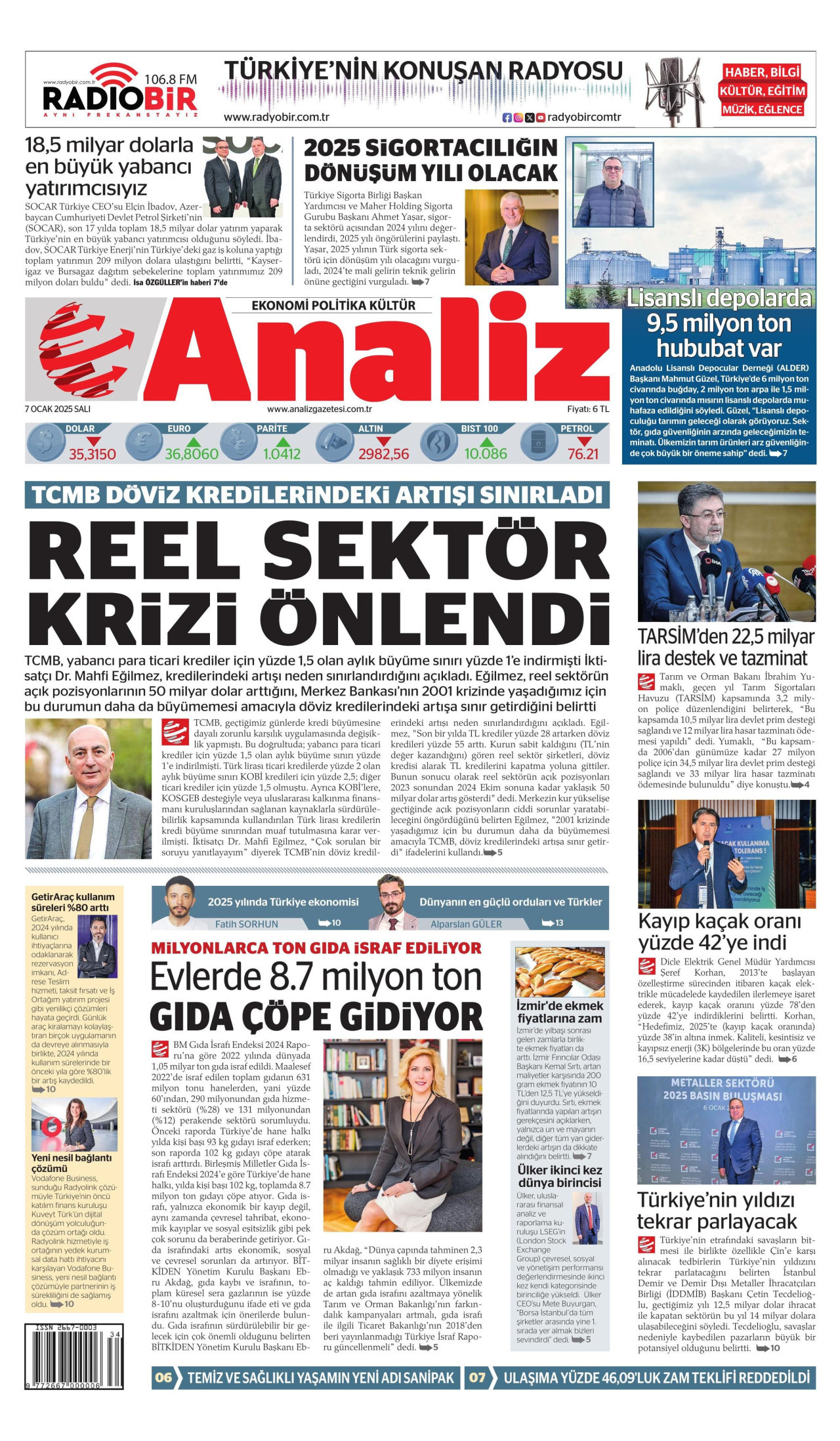 ANALİZ gazetesinin 7 Ocak 2025 tarihli birinci sayfası