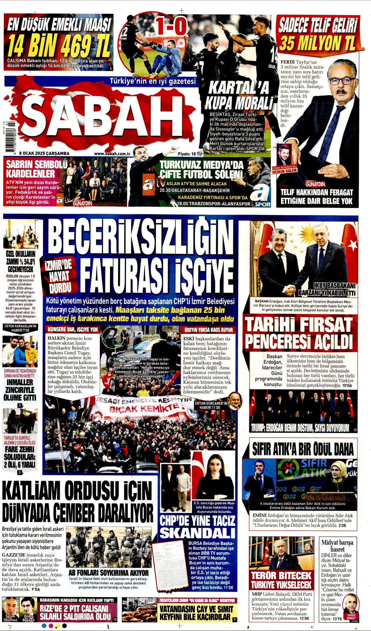 SABAH gazetesinin 8 Ocak 2025 tarihli birinci sayfası