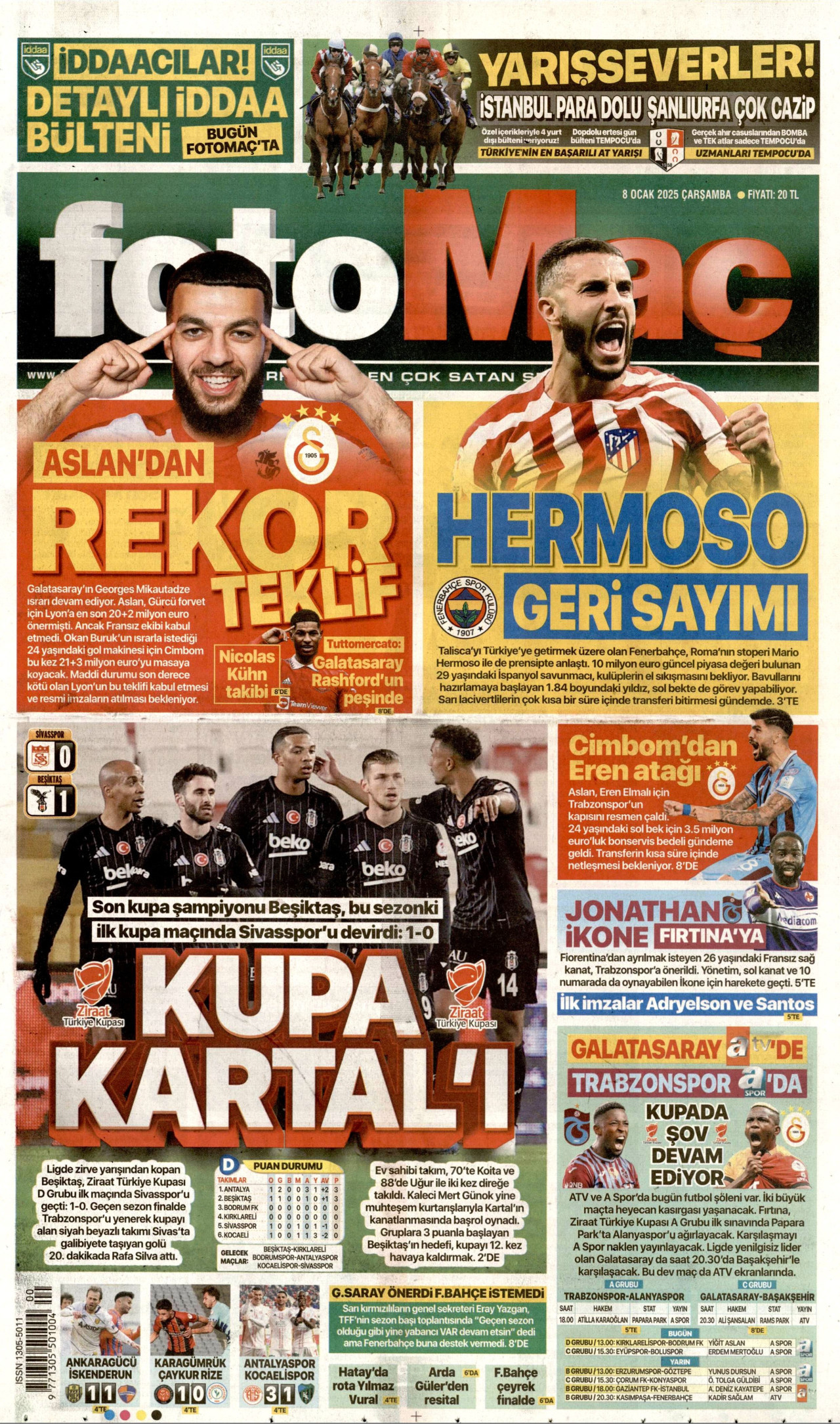 FOTOMAÇ gazetesinin 8 Ocak 2025 tarihli birinci sayfası