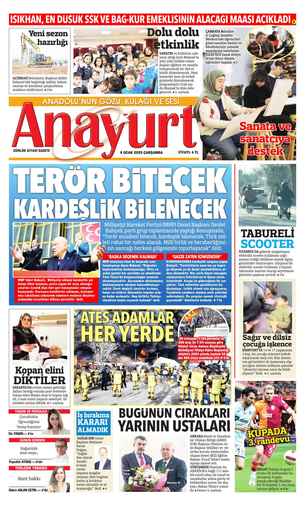ANAYURT gazetesinin 8 Ocak 2025 tarihli birinci sayfası