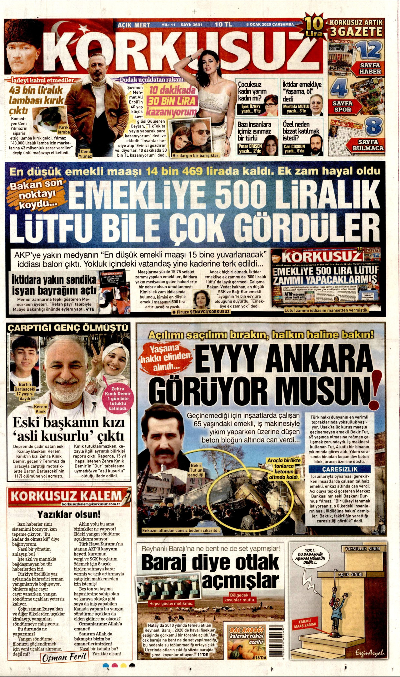 KORKUSUZ gazetesinin 8 Ocak 2025 tarihli birinci sayfası