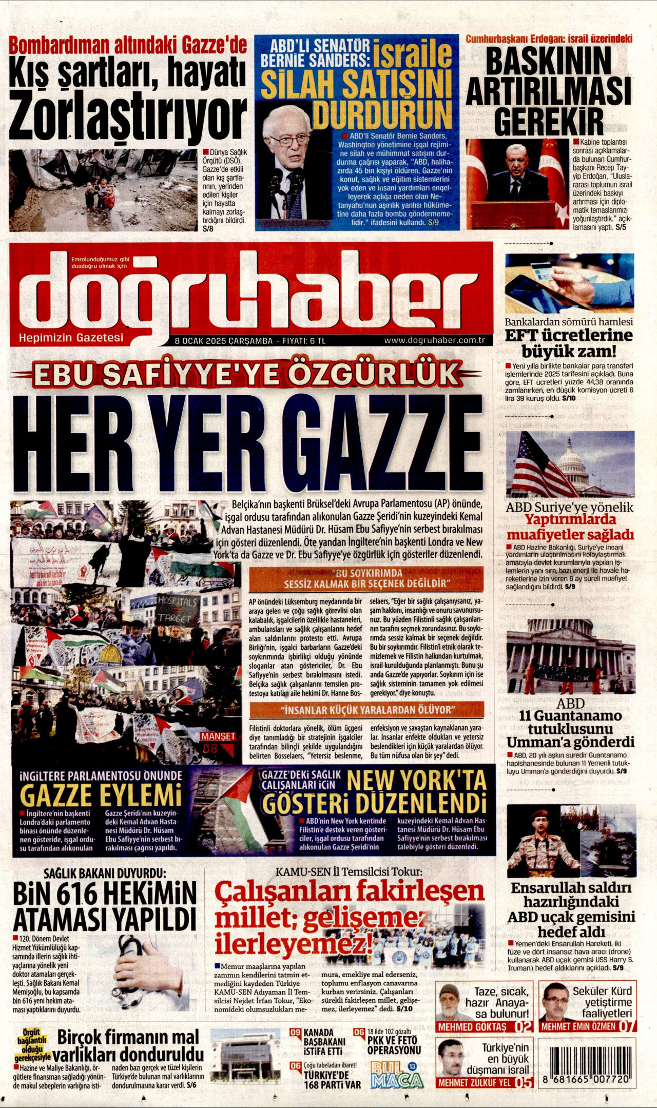 DOĞRU HABER gazetesinin 8 Ocak 2025 tarihli birinci sayfası
