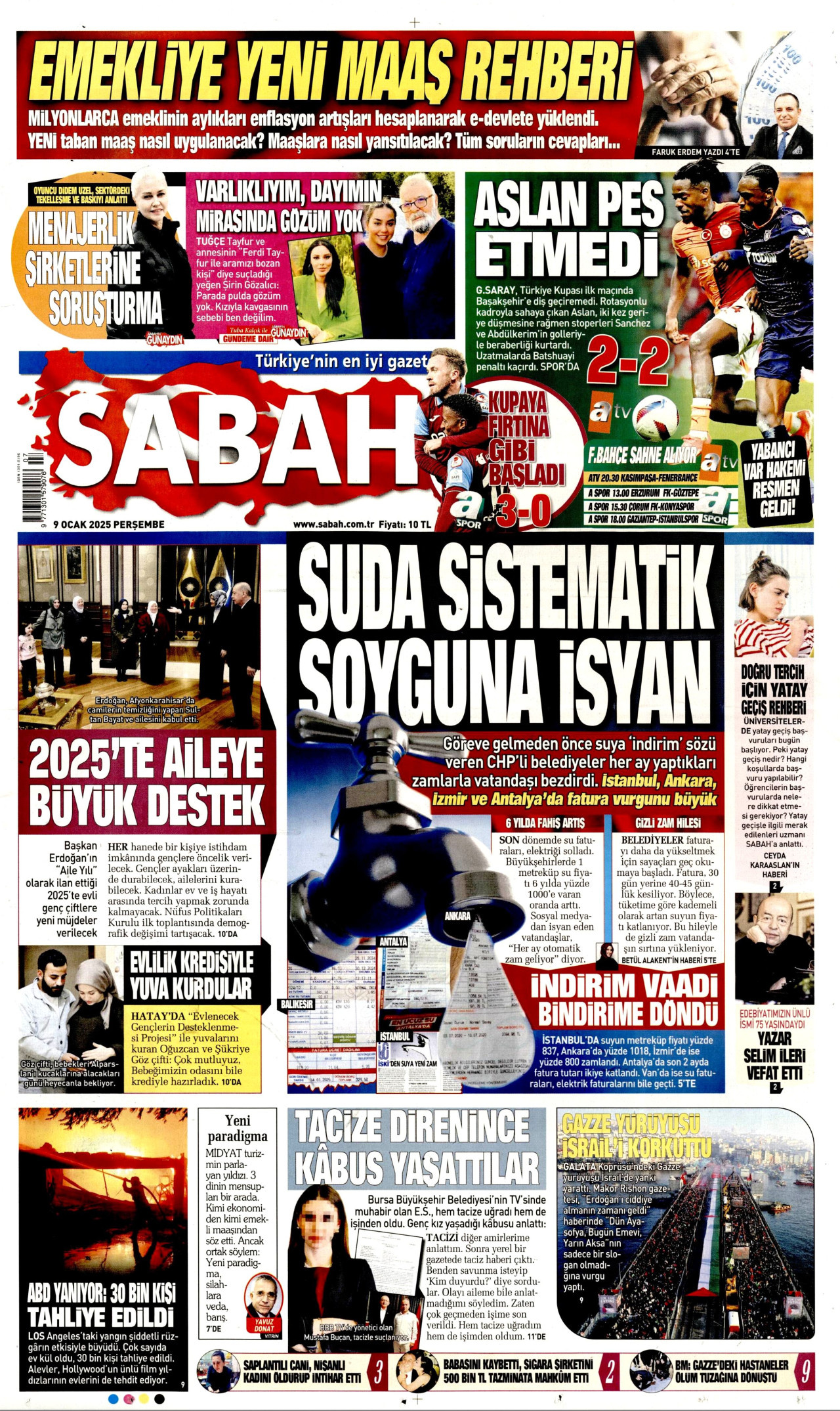 SABAH gazetesinin 9 Ocak 2025 tarihli birinci sayfası