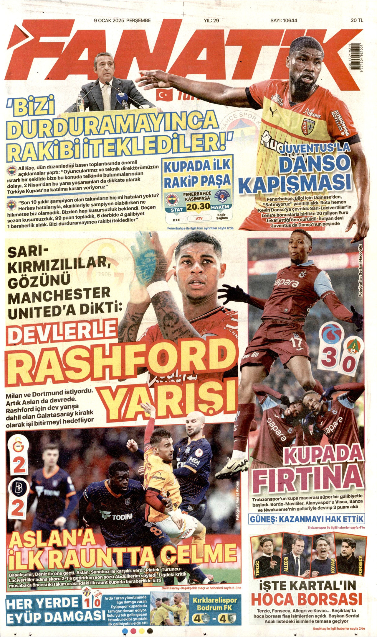 FANATİK gazetesinin 9 Ocak 2025 tarihli birinci sayfası