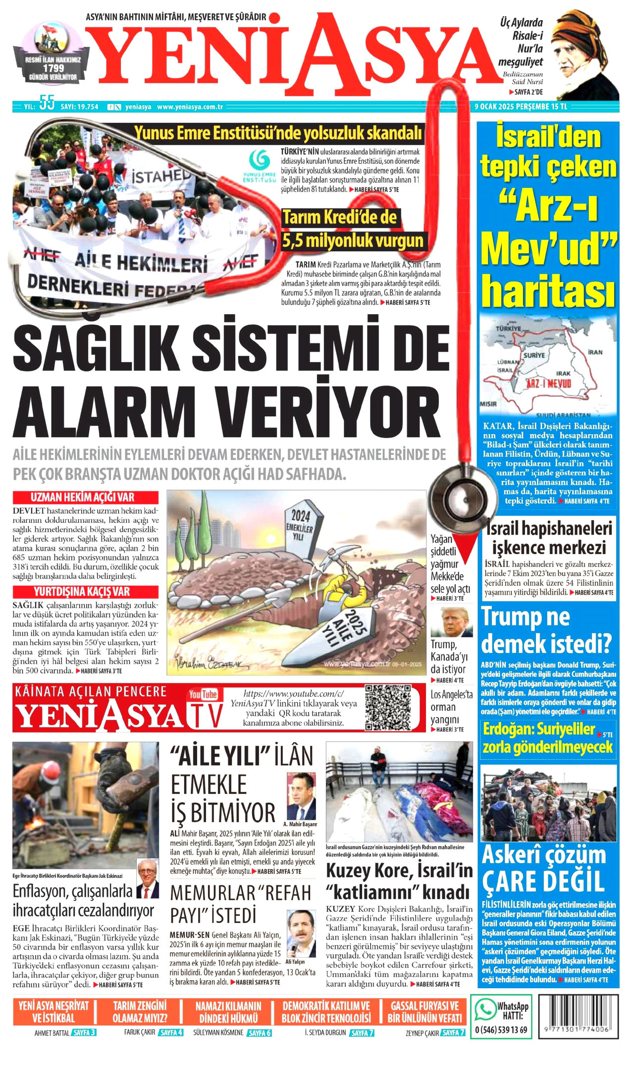YENİ ASYA gazetesinin 9 Ocak 2025 tarihli birinci sayfası