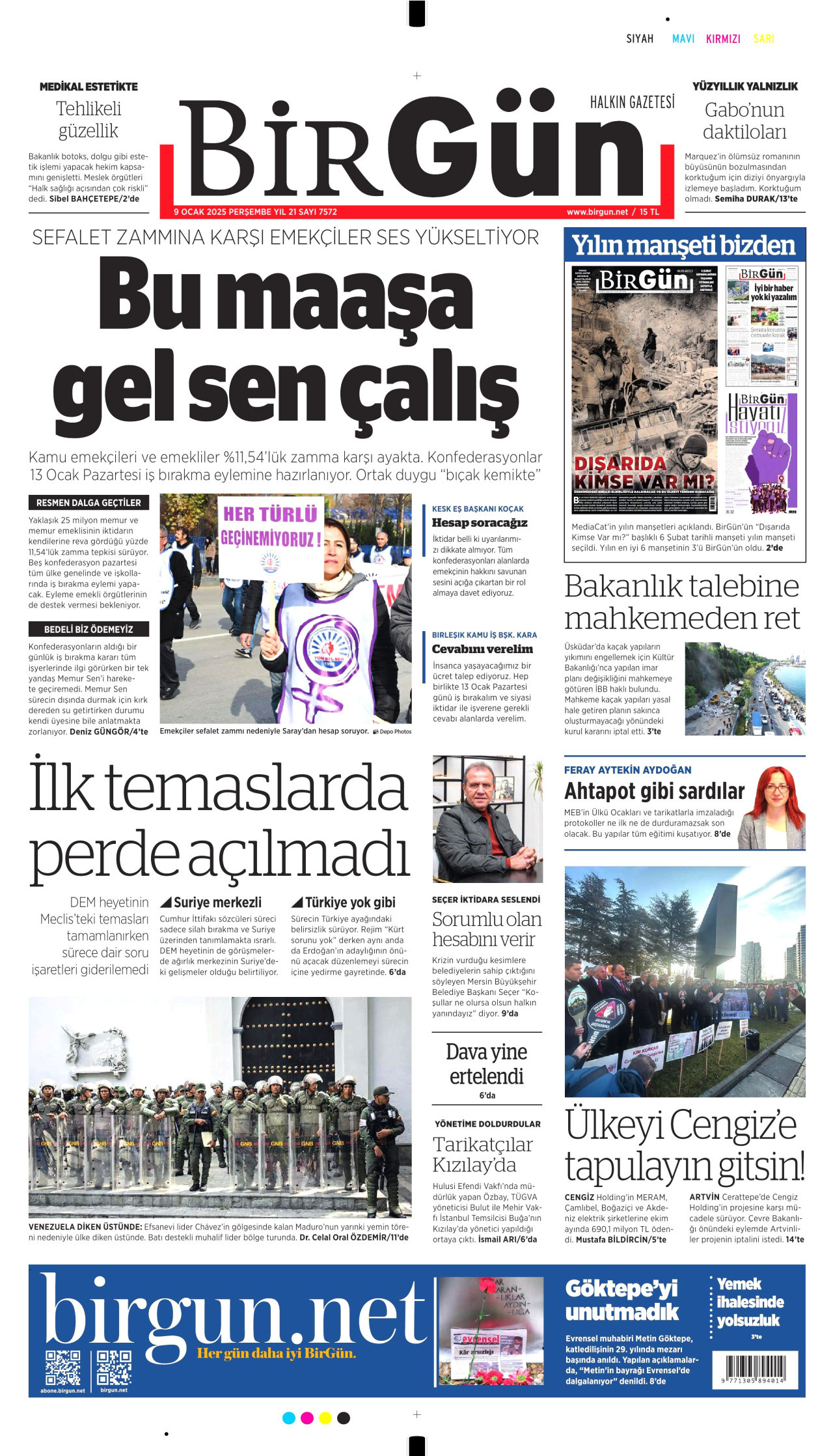 BİRGÜN gazetesinin 9 Ocak 2025 tarihli birinci sayfası