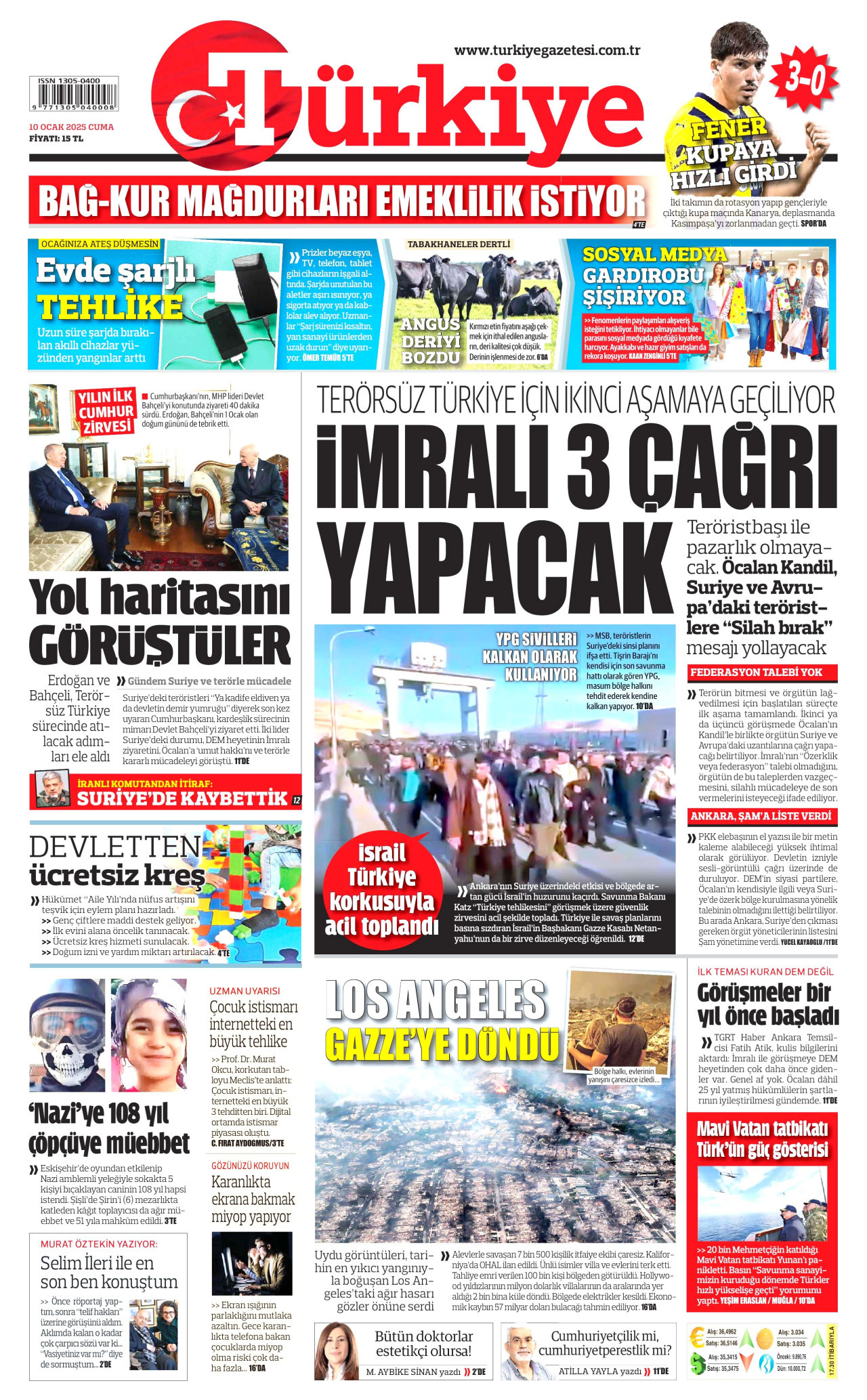 TÜRKİYE GAZETESİ gazetesinin 10 Ocak 2025 tarihli birinci sayfası