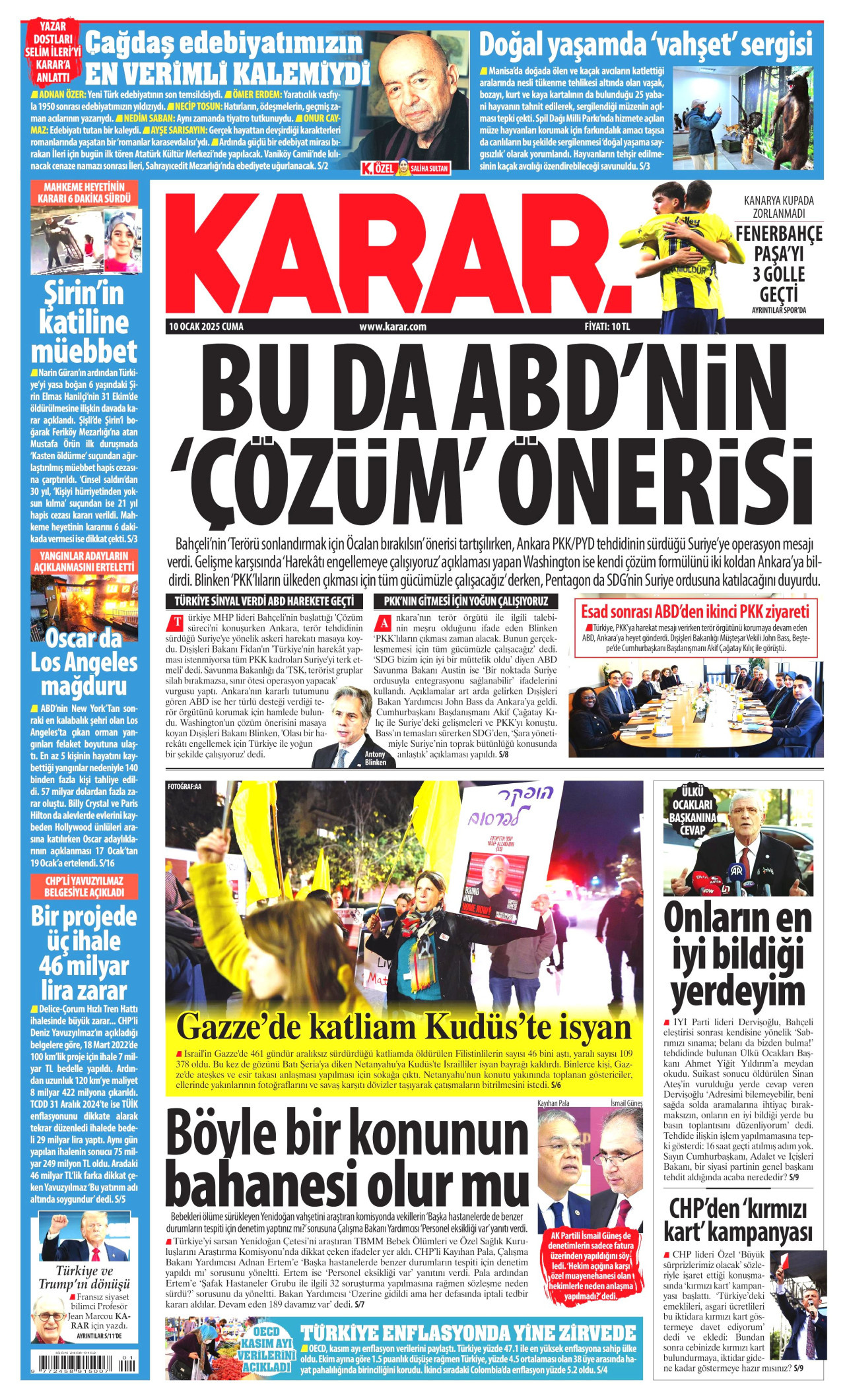 KARAR gazetesinin 10 Ocak 2025 tarihli birinci sayfası