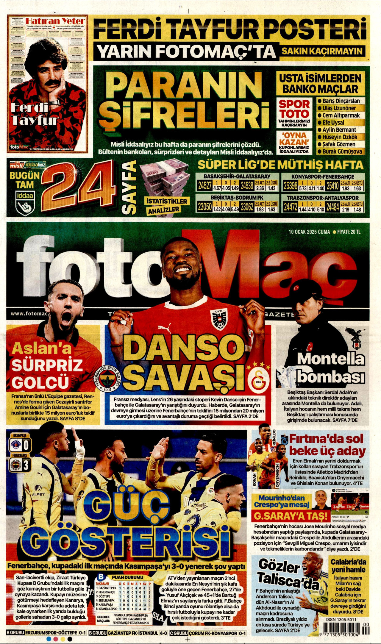FOTOMAÇ gazetesinin 10 Ocak 2025 tarihli birinci sayfası