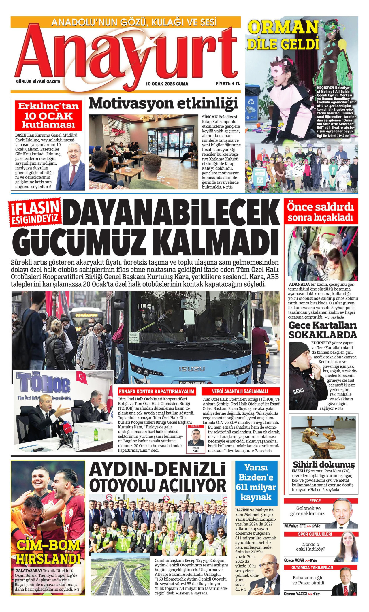 ANAYURT gazetesinin 10 Ocak 2025 tarihli birinci sayfası