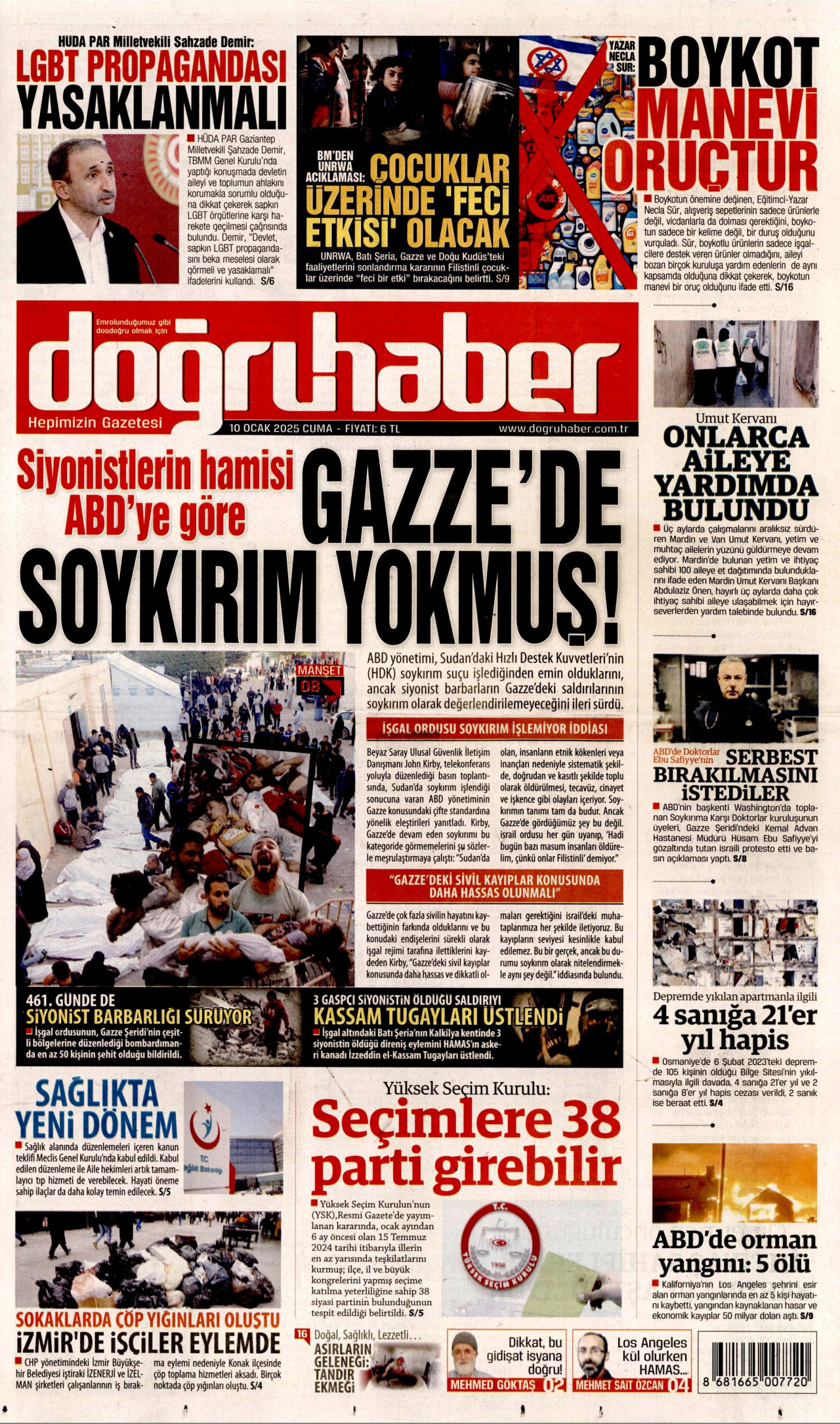 DOĞRU HABER gazetesinin 10 Ocak 2025 tarihli birinci sayfası