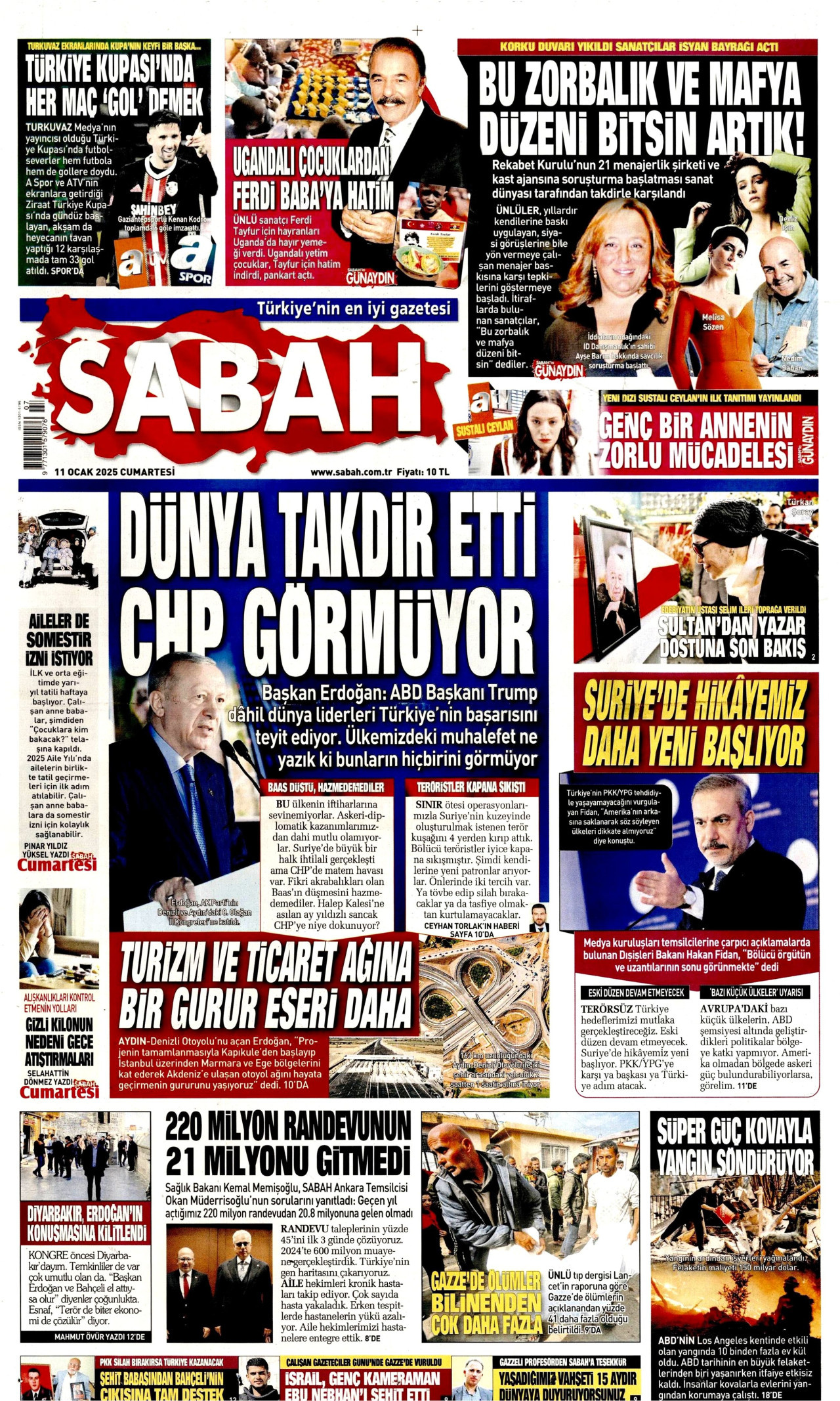 SABAH gazetesinin 11 Ocak 2025 tarihli birinci sayfası