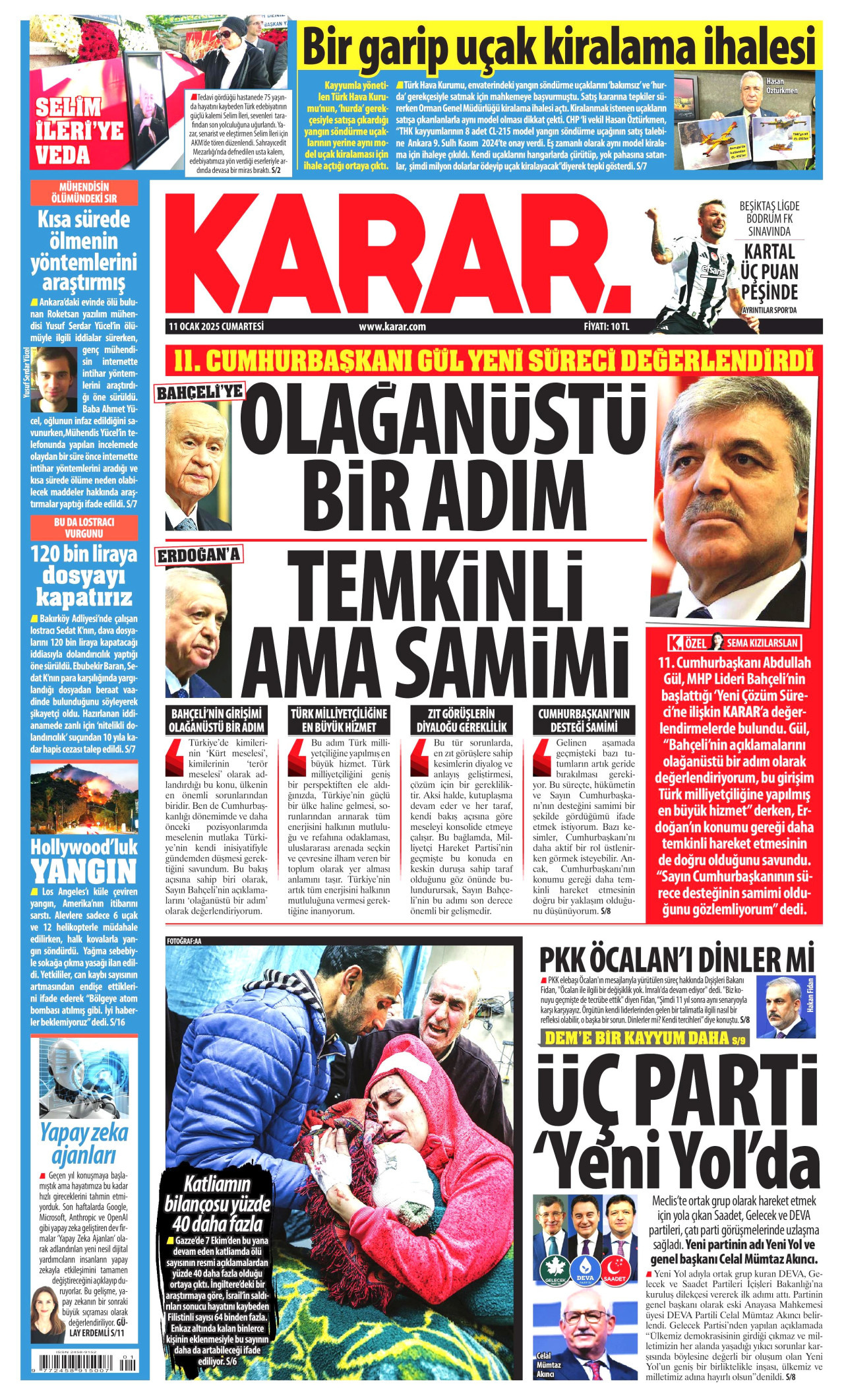 KARAR gazetesinin 11 Ocak 2025 tarihli birinci sayfası
