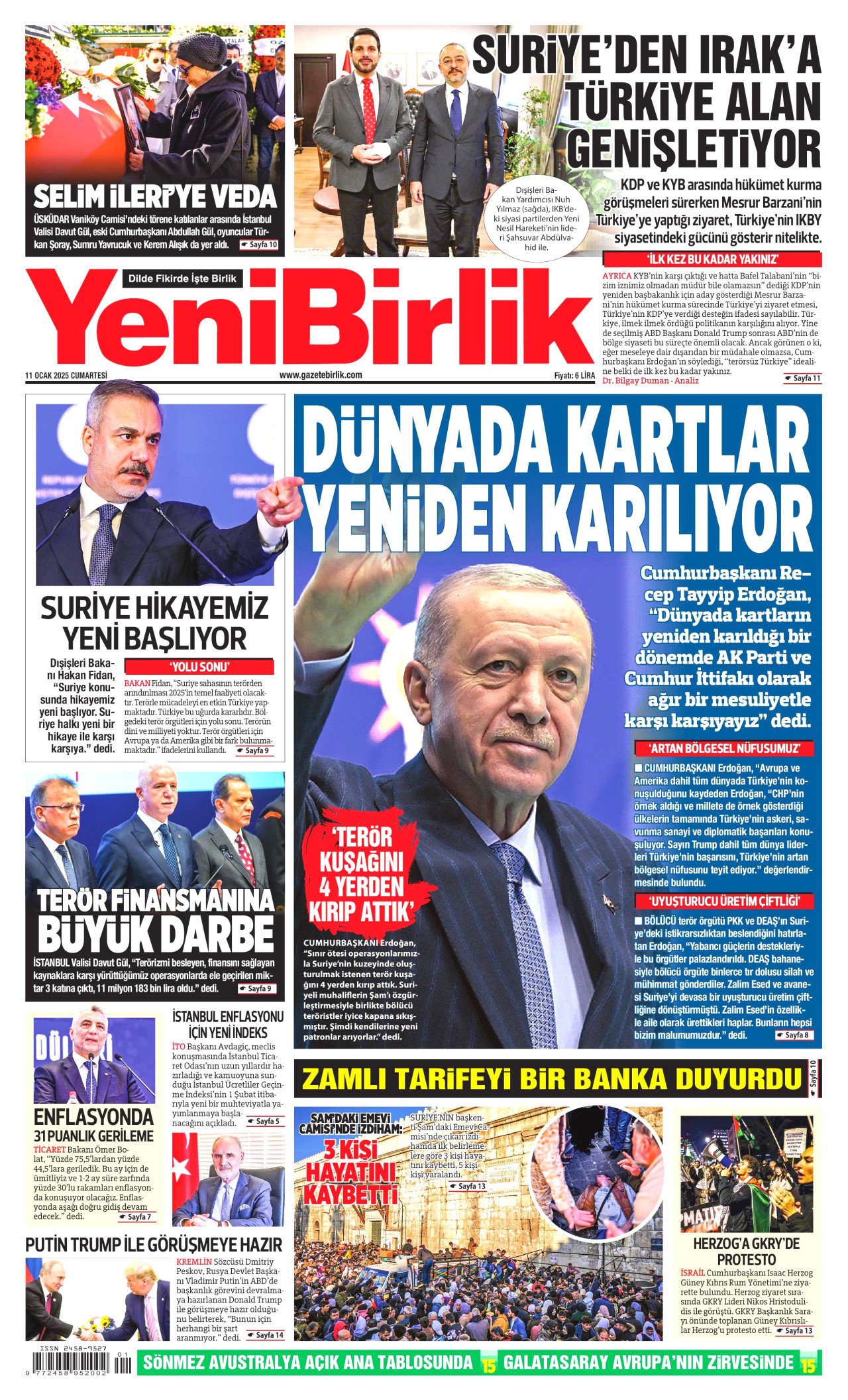 YENİBİRLİK gazetesinin 11 Ocak 2025 tarihli birinci sayfası