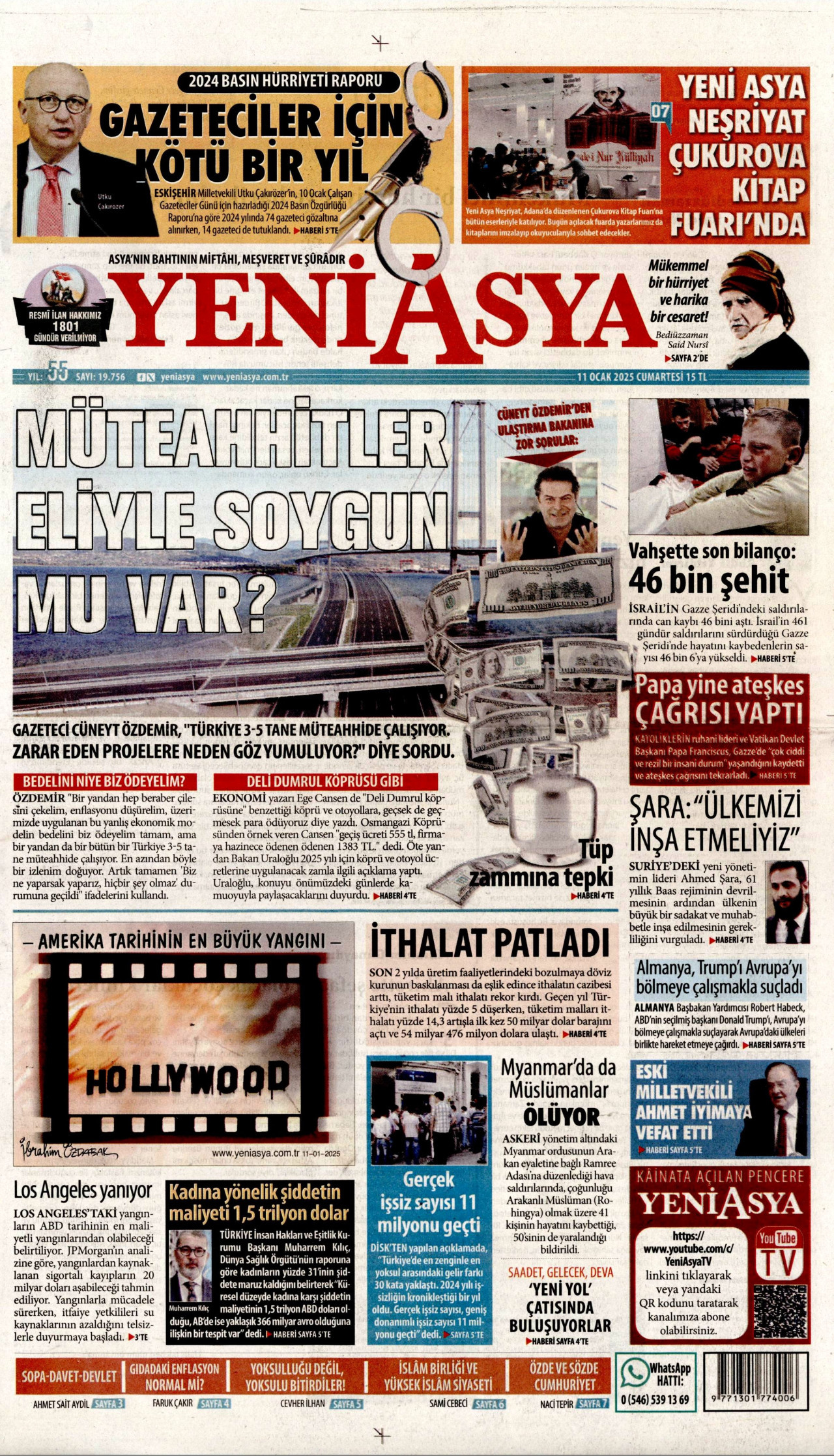 YENİ ASYA gazetesinin 11 Ocak 2025 tarihli birinci sayfası