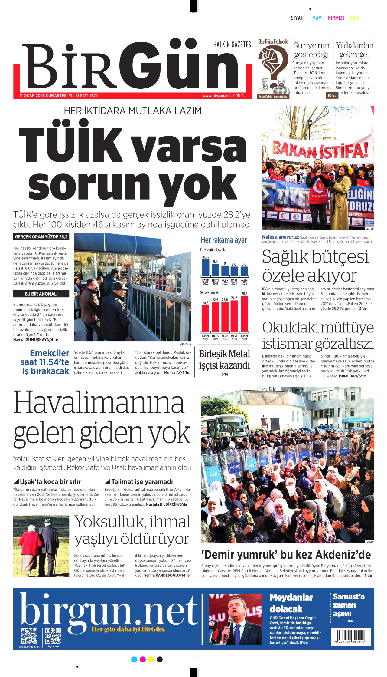 BİRGÜN gazetesinin 11 Ocak 2025 tarihli birinci sayfası