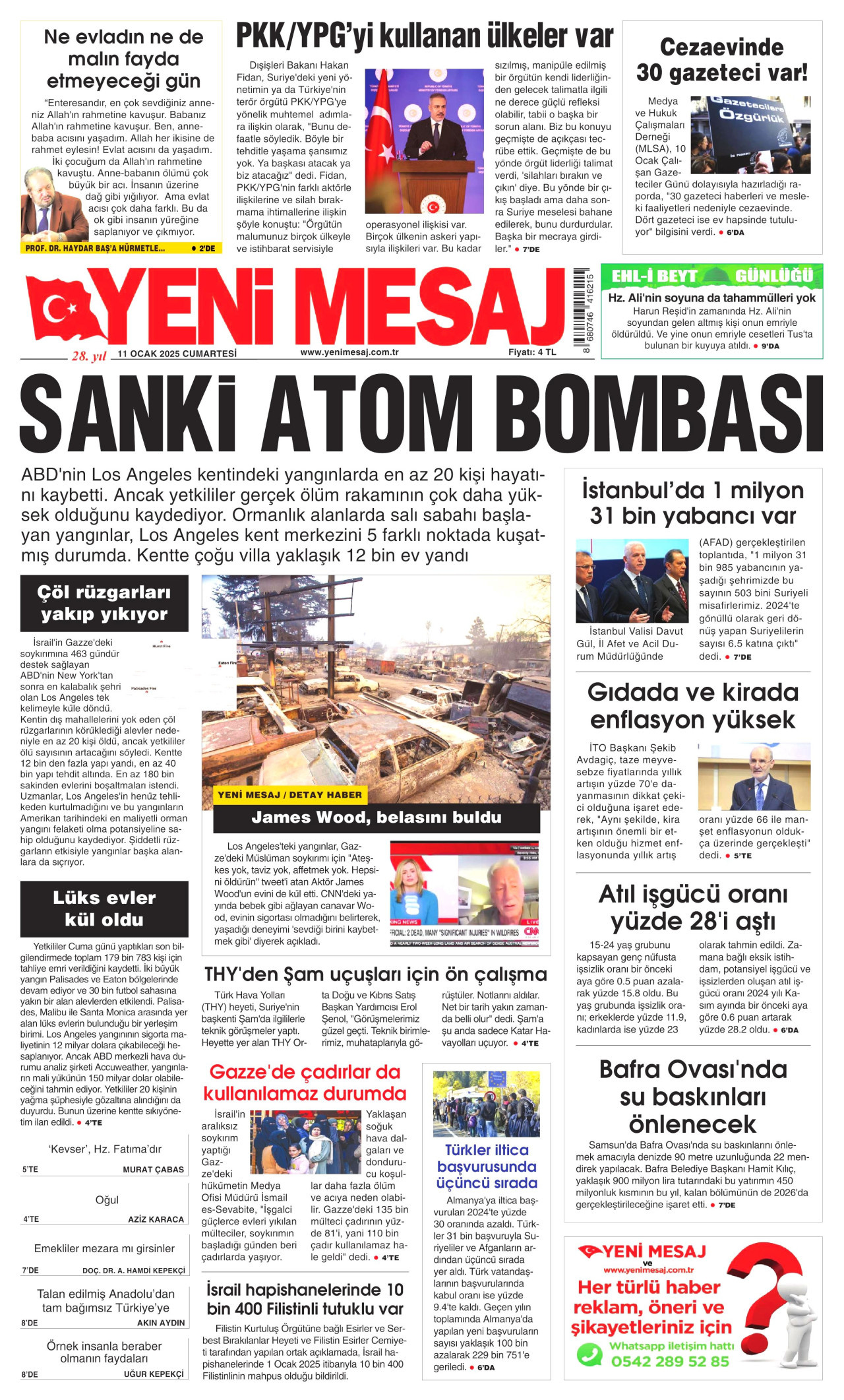 YENİ MESAJ gazetesinin 11 Ocak 2025 tarihli birinci sayfası