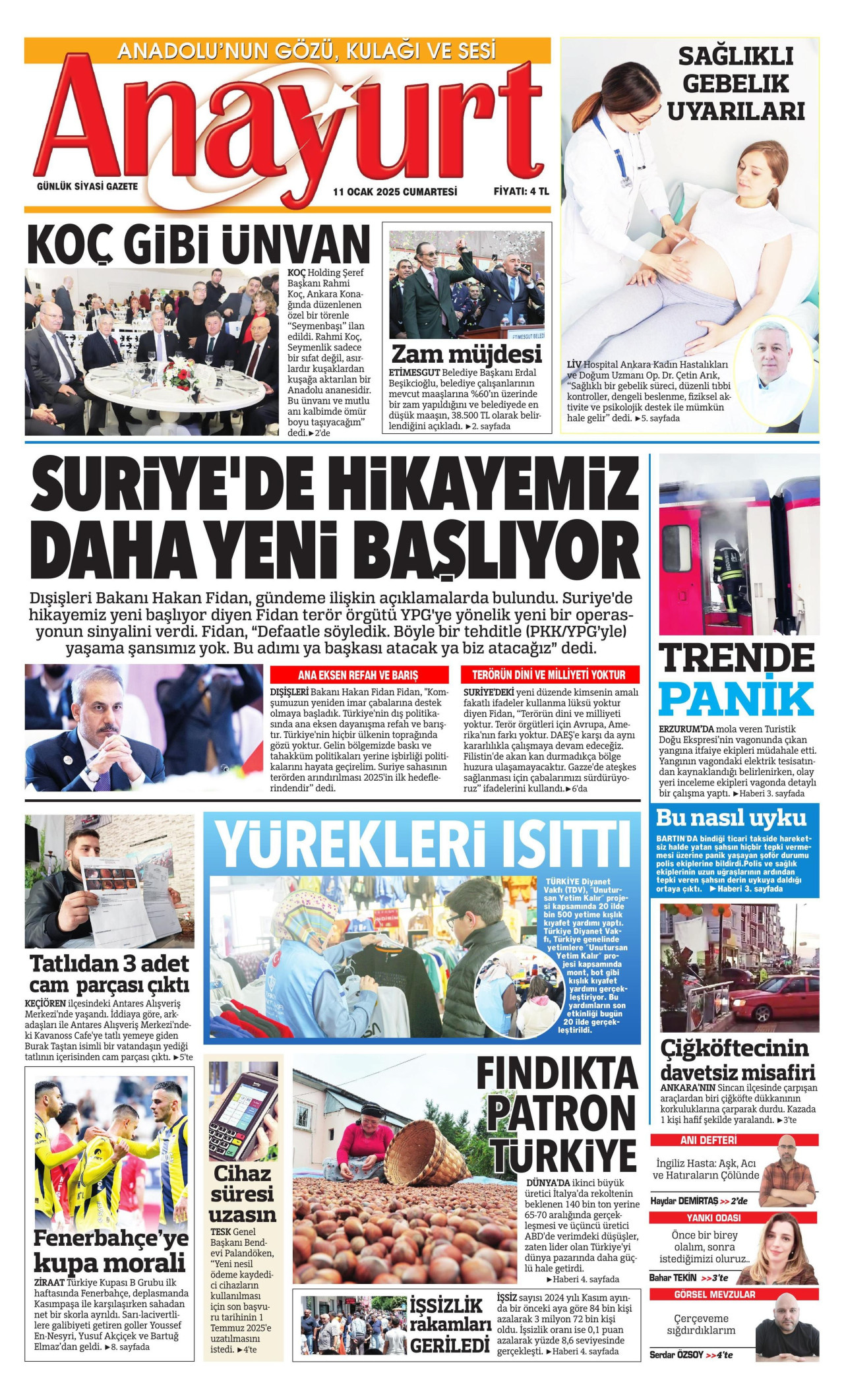 ANAYURT gazetesinin 11 Ocak 2025 tarihli birinci sayfası