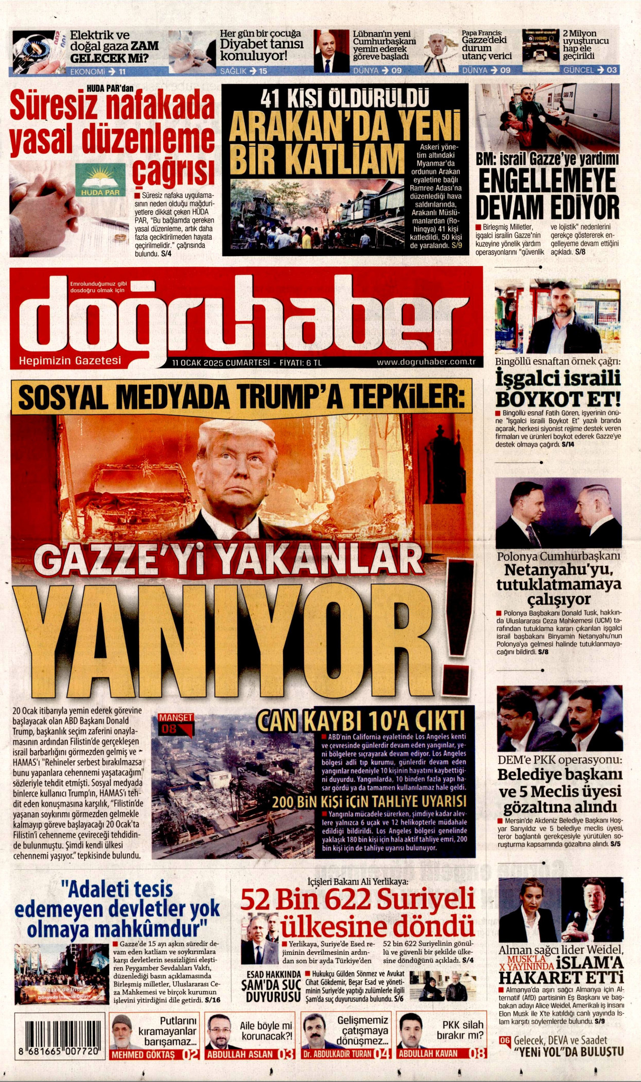 DOĞRU HABER gazetesinin 11 Ocak 2025 tarihli birinci sayfası
