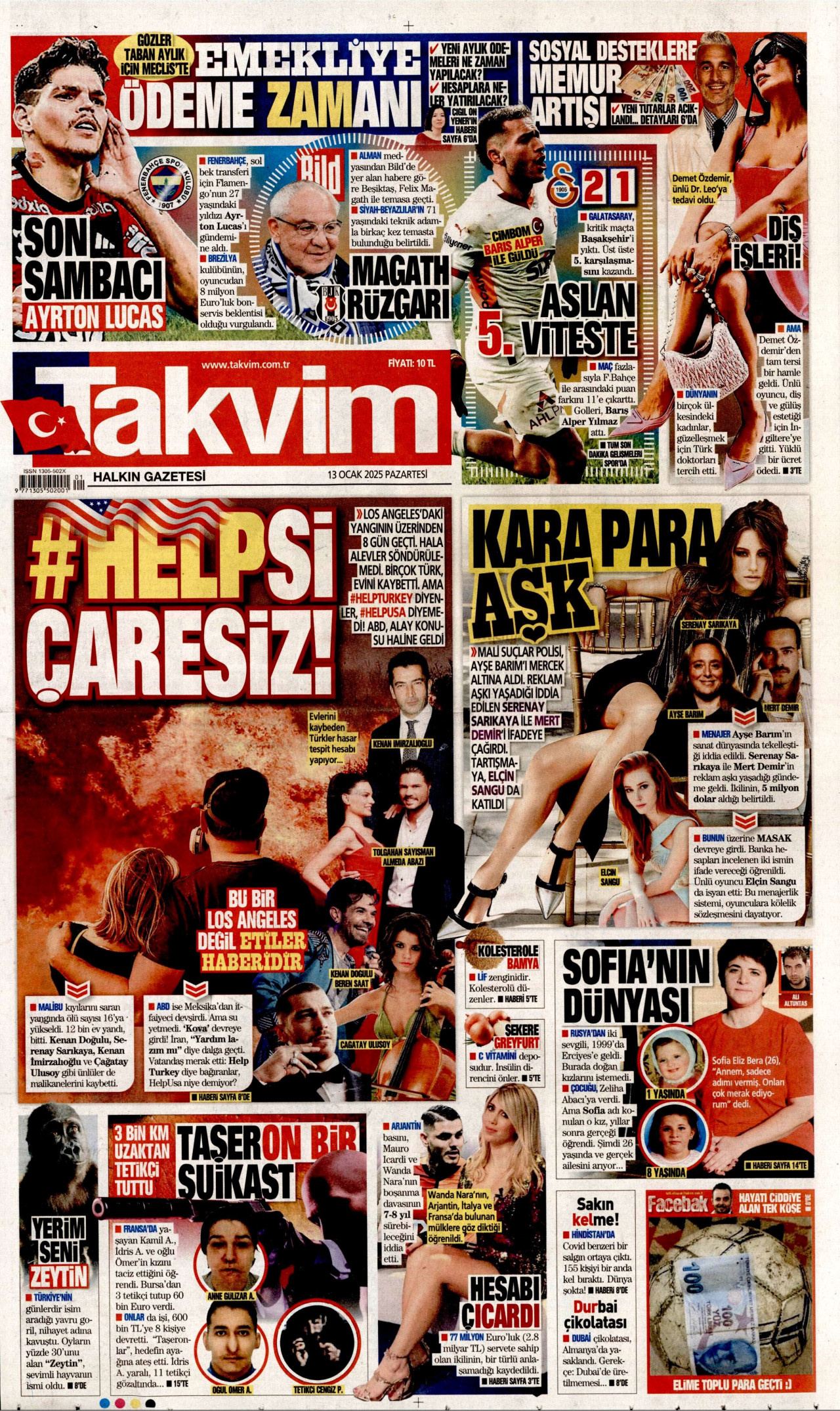 TAKVİM gazetesinin 13 Ocak 2025 tarihli birinci sayfası