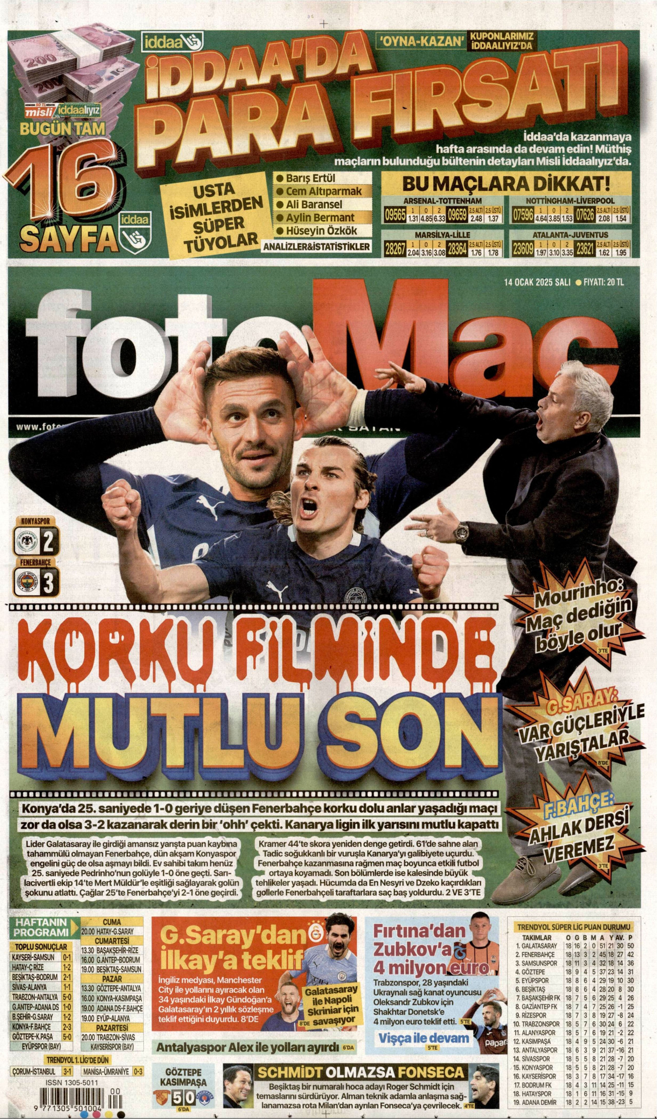FOTOMAÇ gazetesinin 14 Ocak 2025 tarihli birinci sayfası