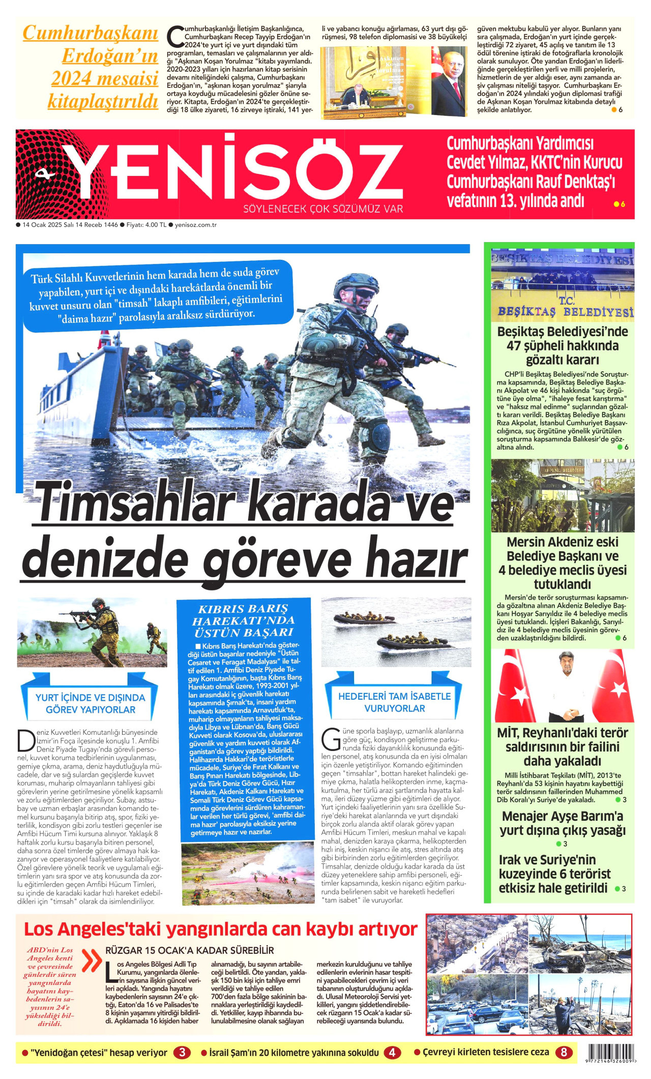 YENİ SÖZ GAZETESİ gazetesinin 14 Ocak 2025 tarihli birinci sayfası