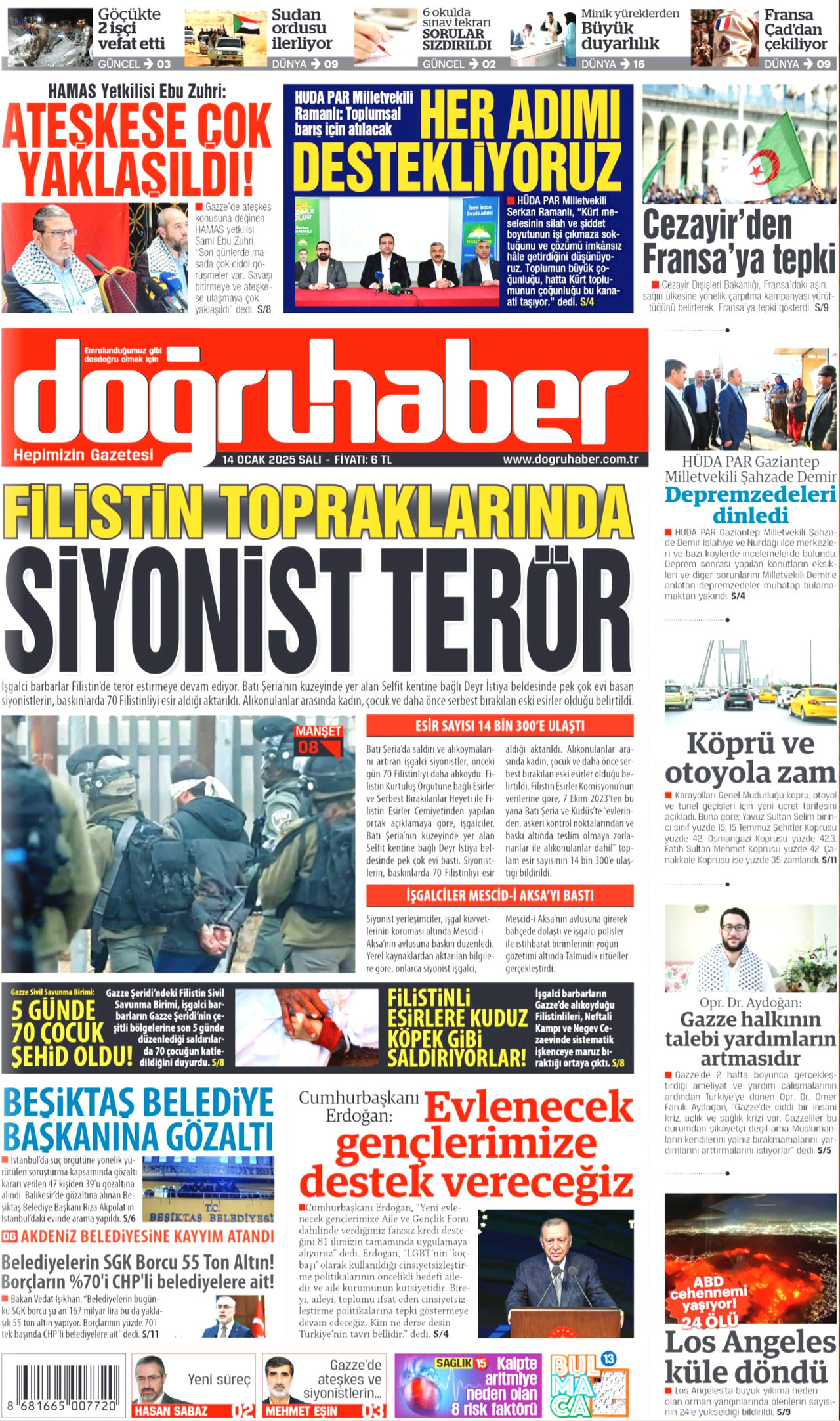 DOĞRU HABER gazetesinin 14 Ocak 2025 tarihli birinci sayfası