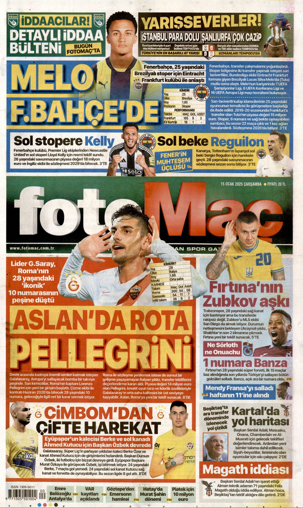 FOTOMAÇ gazetesinin 15 Ocak 2025 tarihli birinci sayfası