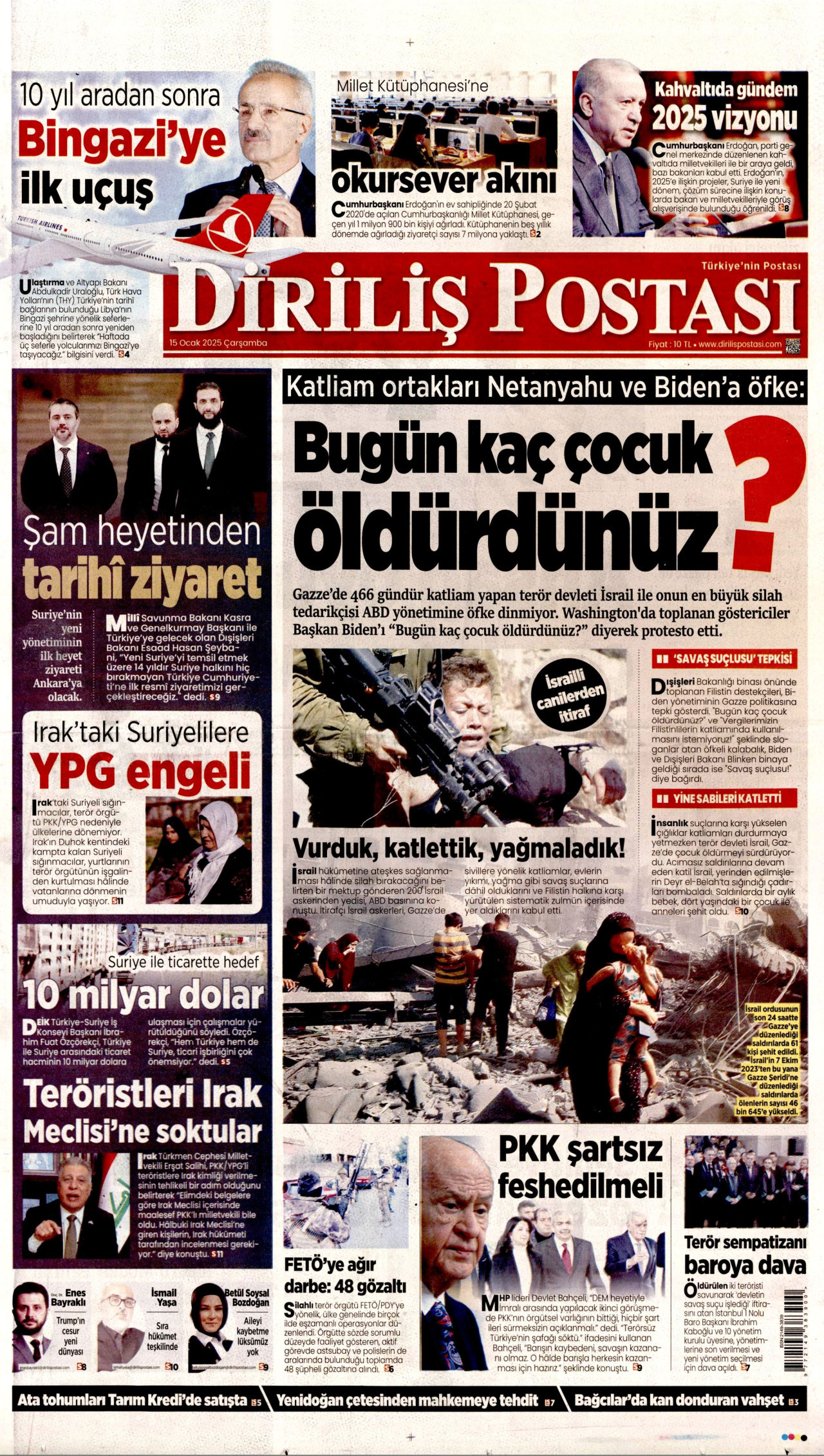 DİRİLİŞ POSTASI gazetesinin 15 Ocak 2025 tarihli birinci sayfası