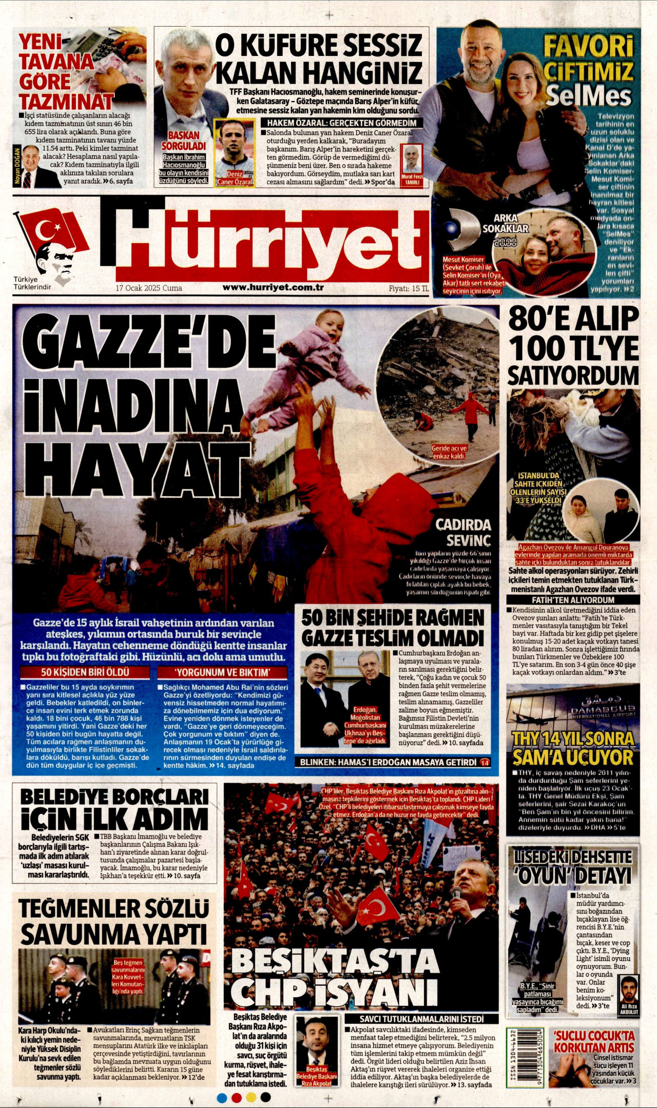 HÜRRİYET gazetesinin 17 Ocak 2025 tarihli birinci sayfası