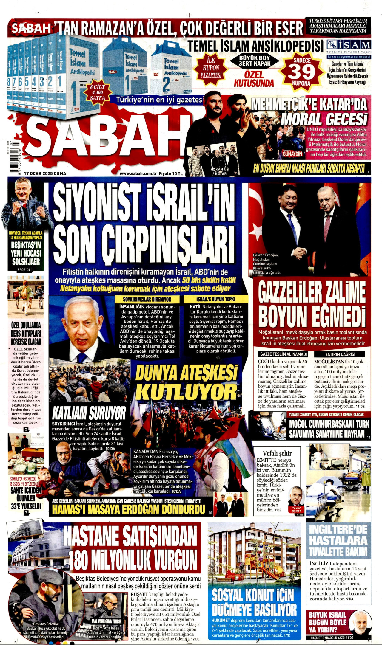 SABAH gazetesinin 17 Ocak 2025 tarihli birinci sayfası