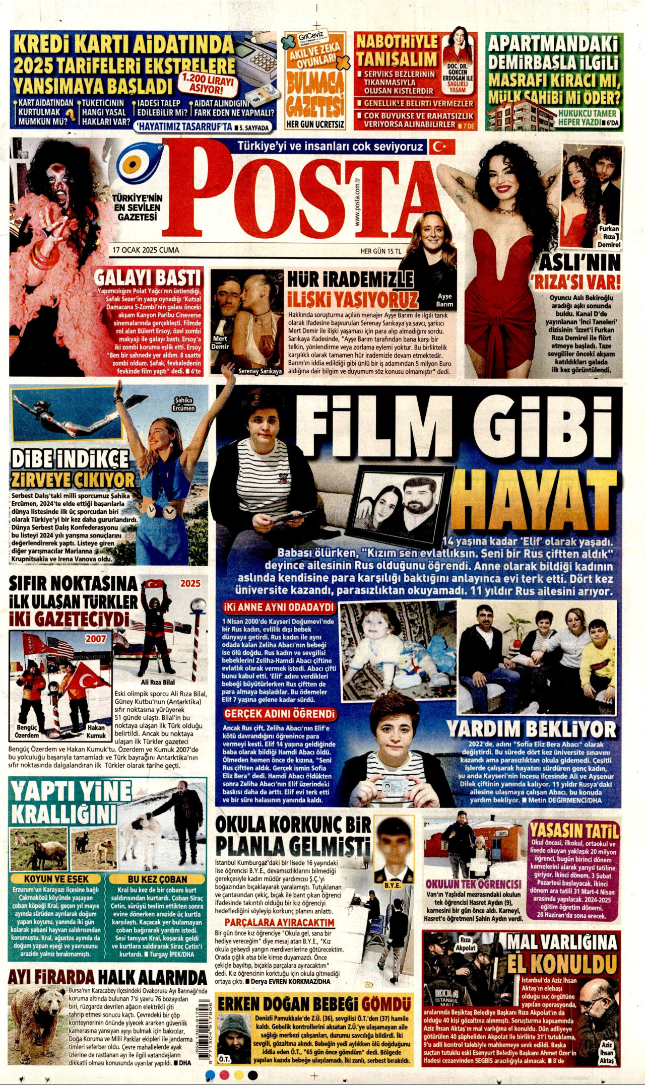POSTA gazetesinin 17 Ocak 2025 tarihli birinci sayfası