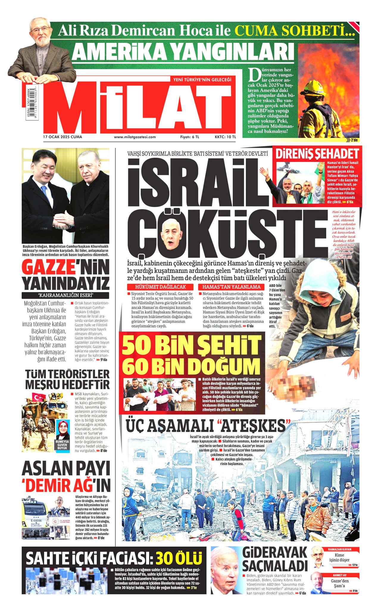 MİLAT gazetesinin 17 Ocak 2025 tarihli birinci sayfası