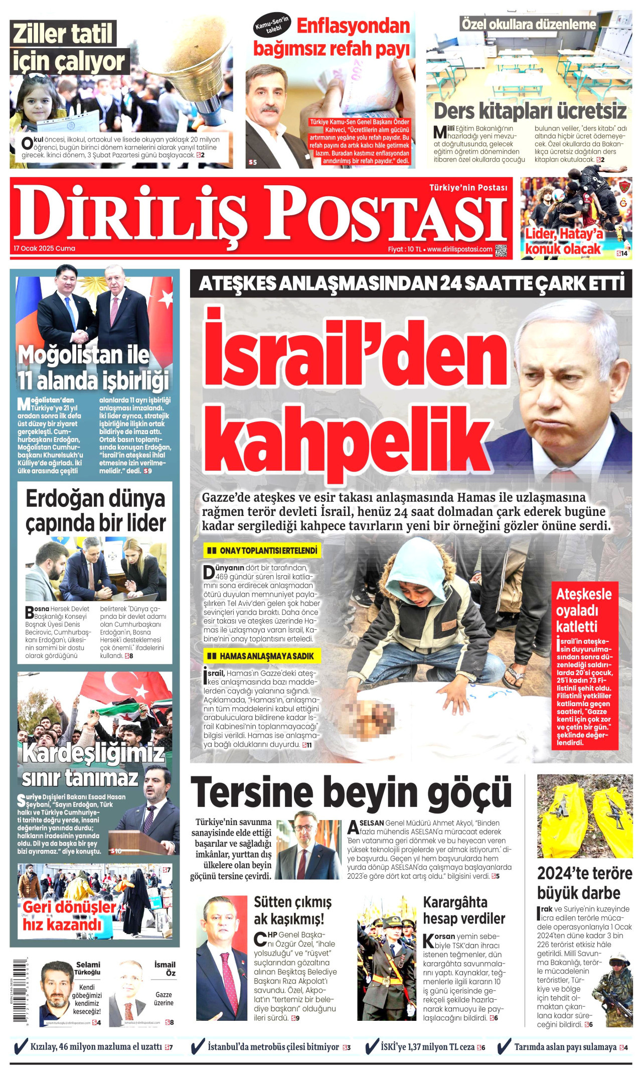 DİRİLİŞ POSTASI gazetesinin 17 Ocak 2025 tarihli birinci sayfası
