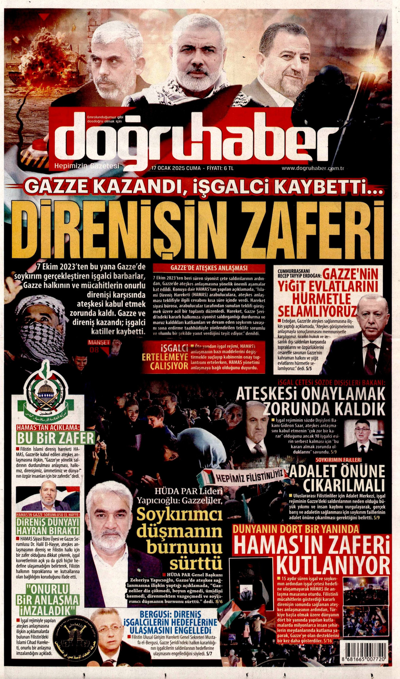 DOĞRU HABER gazetesinin 17 Ocak 2025 tarihli birinci sayfası