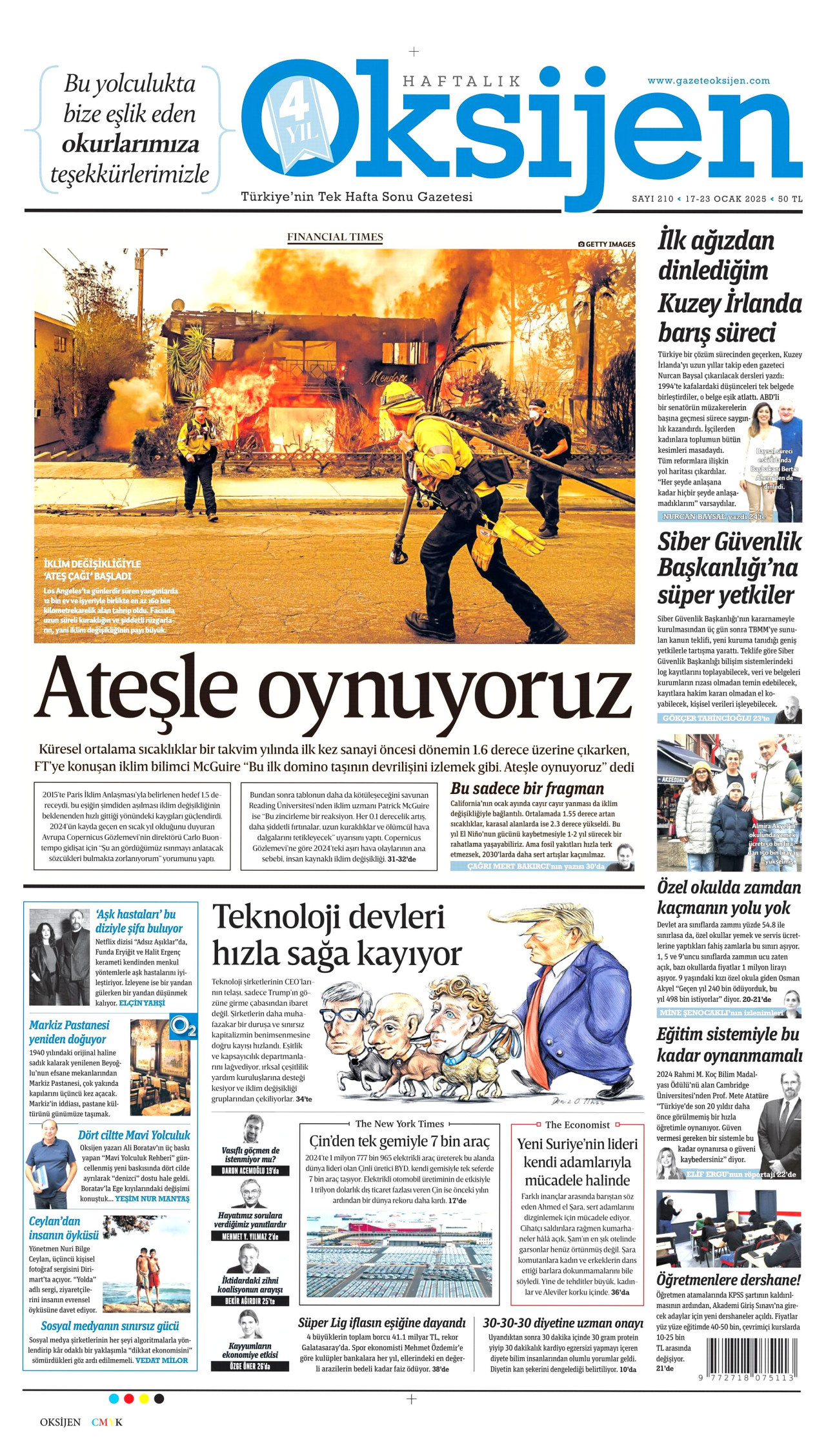 OKSİJEN gazetesinin 17 Ocak 2025 tarihli birinci sayfası