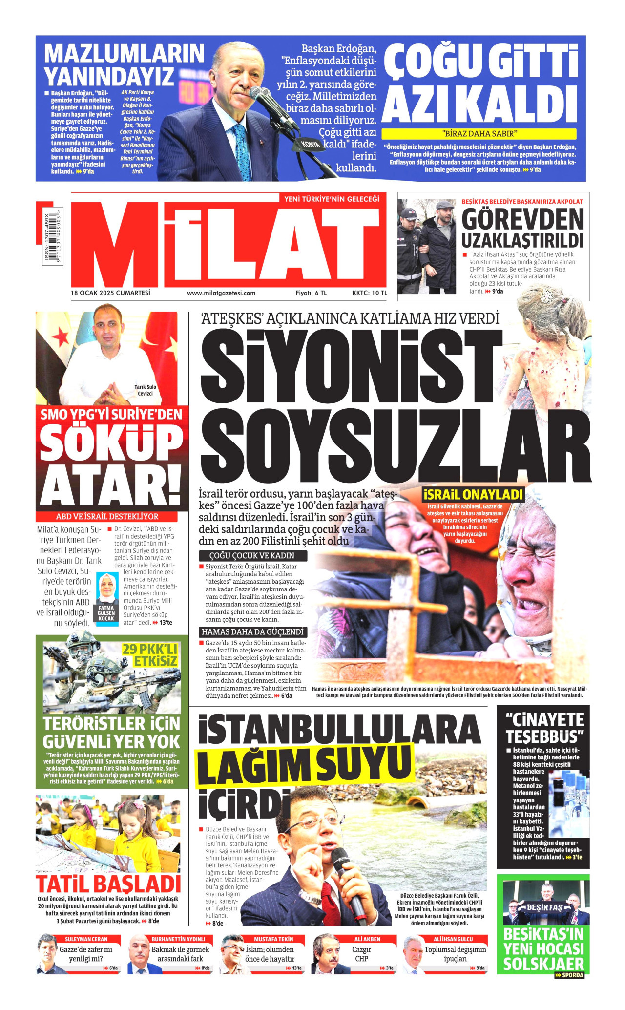 MİLAT gazetesinin 18 Ocak 2025 tarihli birinci sayfası