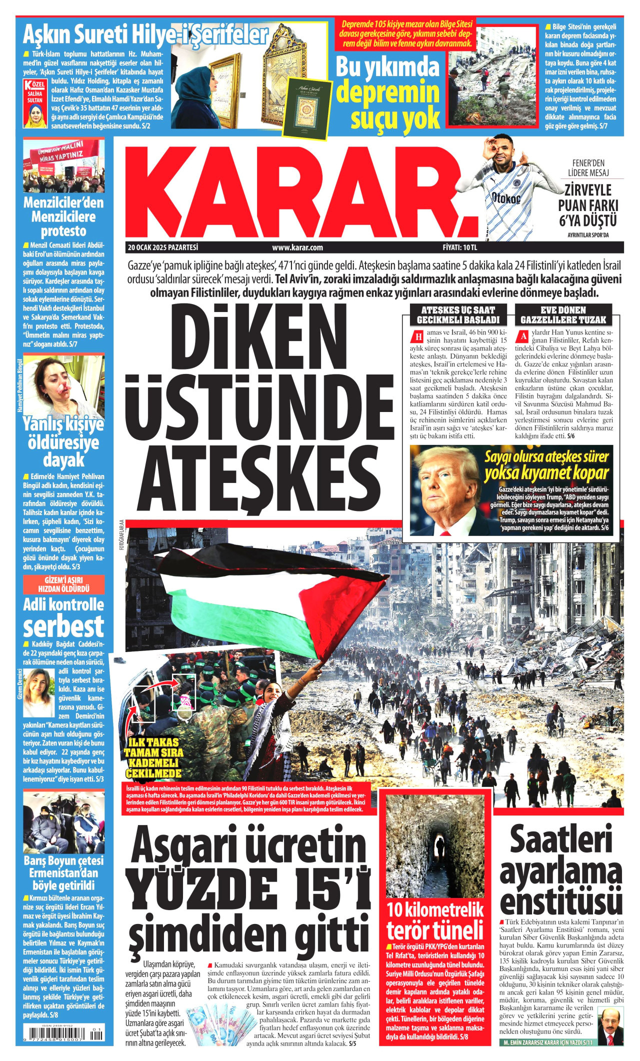 KARAR gazetesinin 20 Ocak 2025 tarihli birinci sayfası