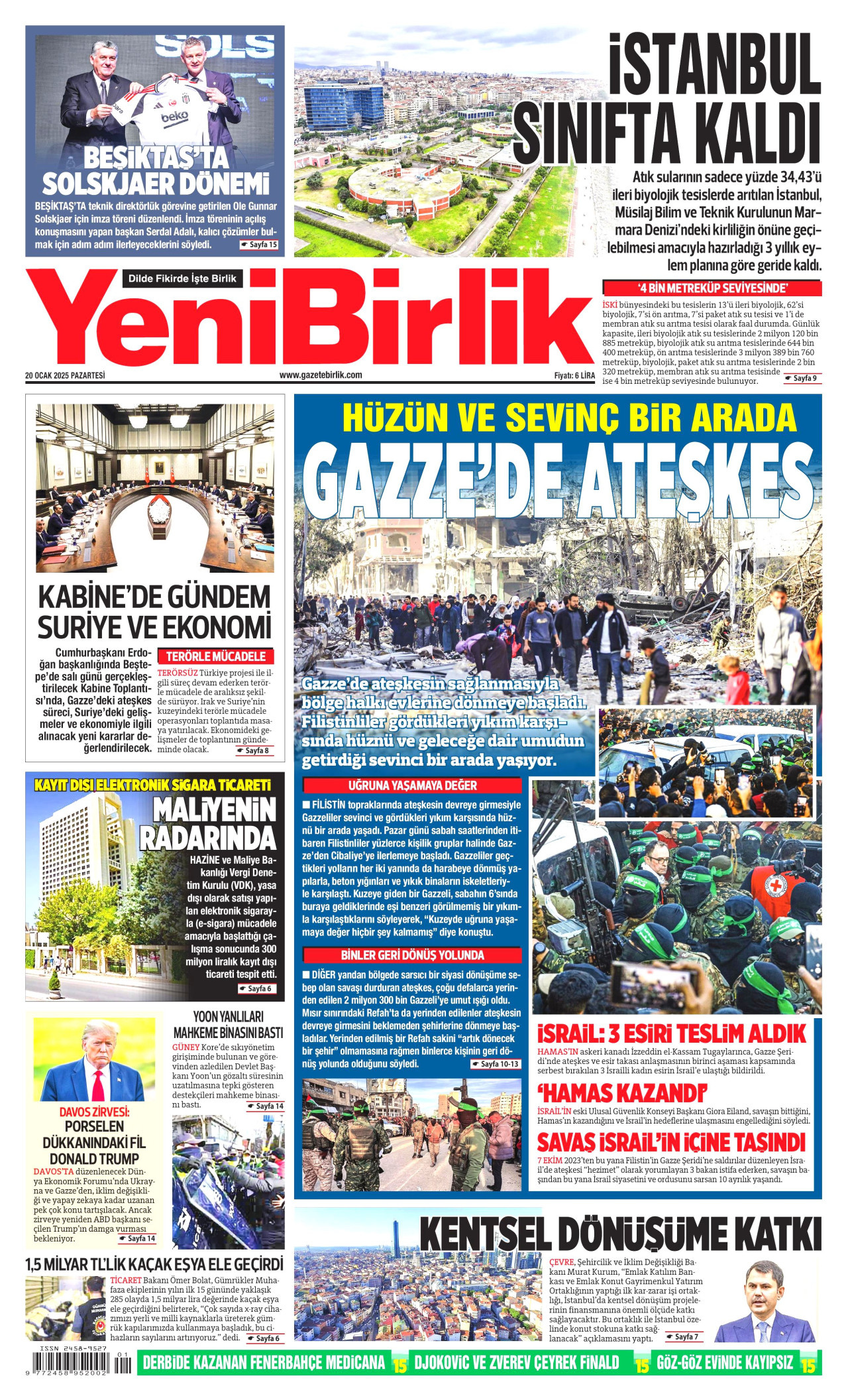 YENİBİRLİK gazetesinin 20 Ocak 2025 tarihli birinci sayfası