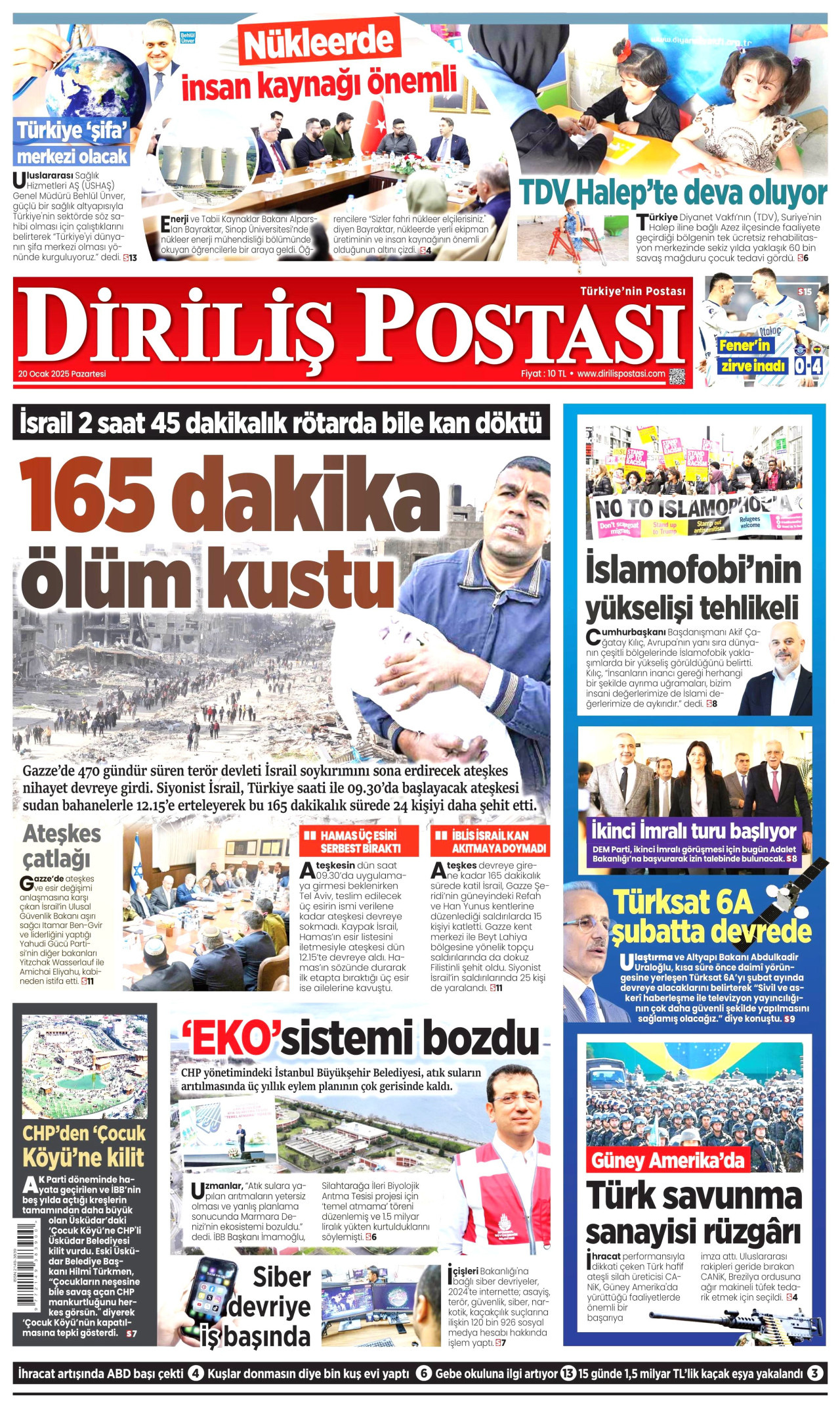 DİRİLİŞ POSTASI gazetesinin 20 Ocak 2025 tarihli birinci sayfası