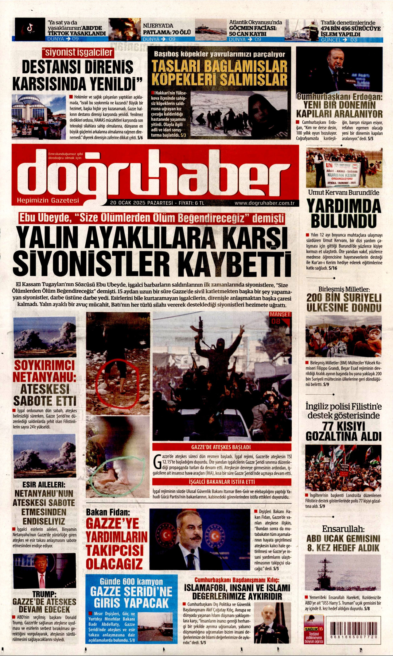 DOĞRU HABER gazetesinin 20 Ocak 2025 tarihli birinci sayfası